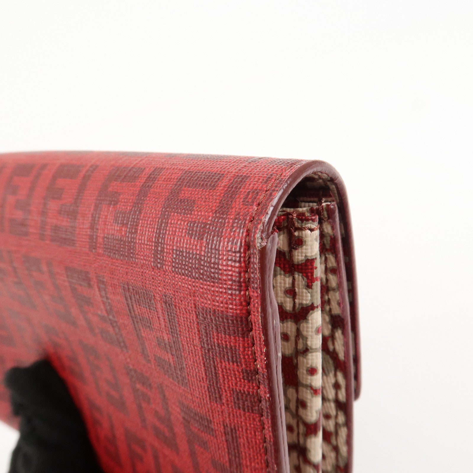 FENDI Zucchino Logo PVC Coating Canvas Bi-Fold Wallet Red