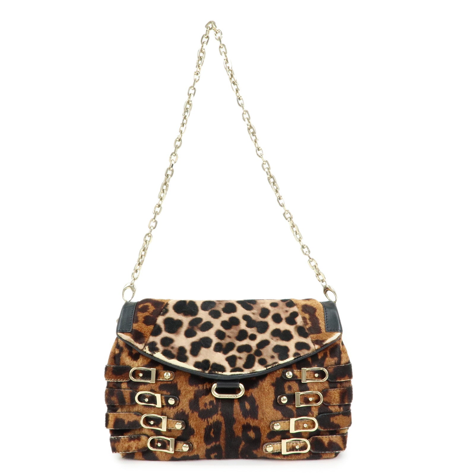 JIMMY CHOO Unborn Calf Leather Chain Shoulder Bag Clutch Bag Brown