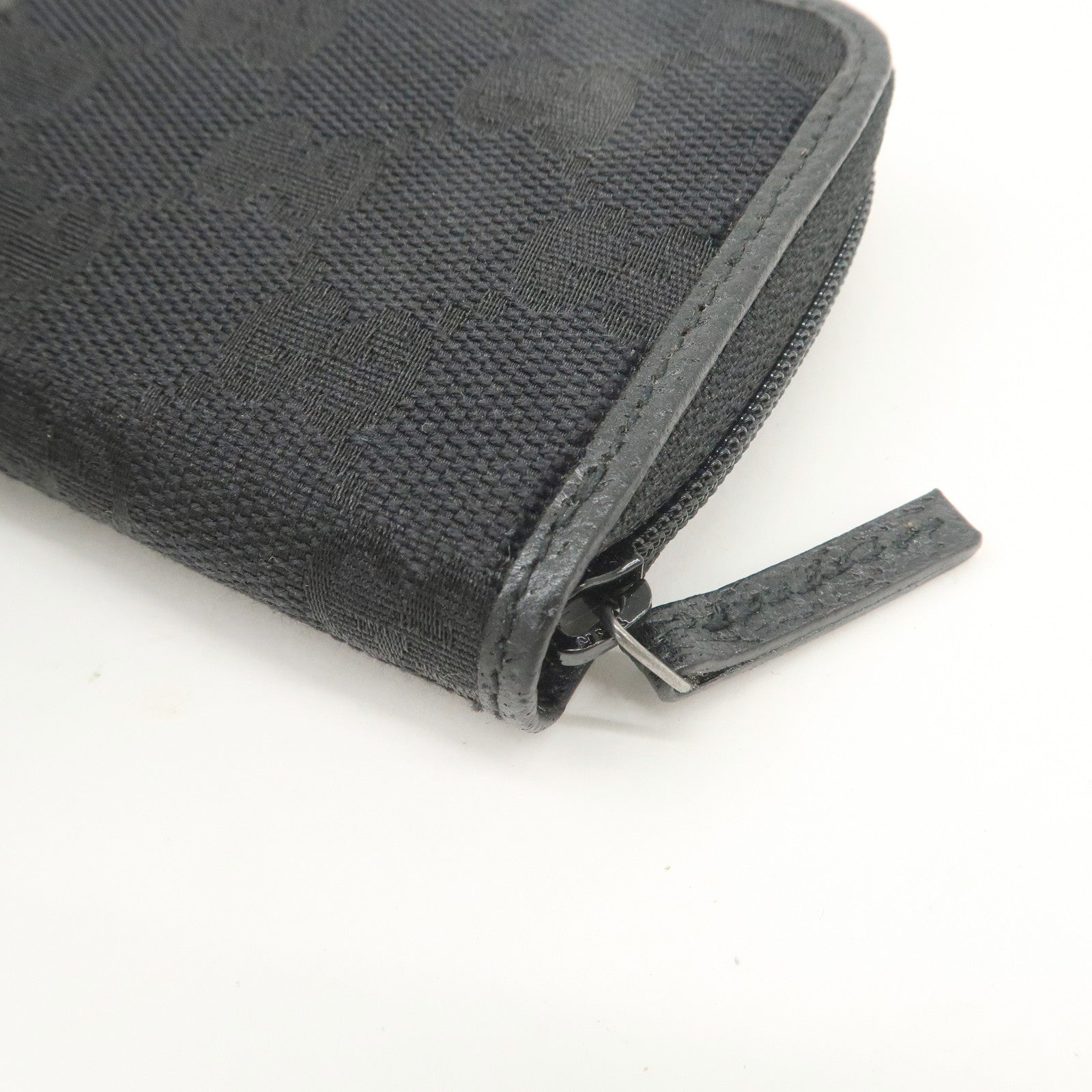 GUCCI GG Canvas Leather Coin Case Coin Purse Black 115255 Used