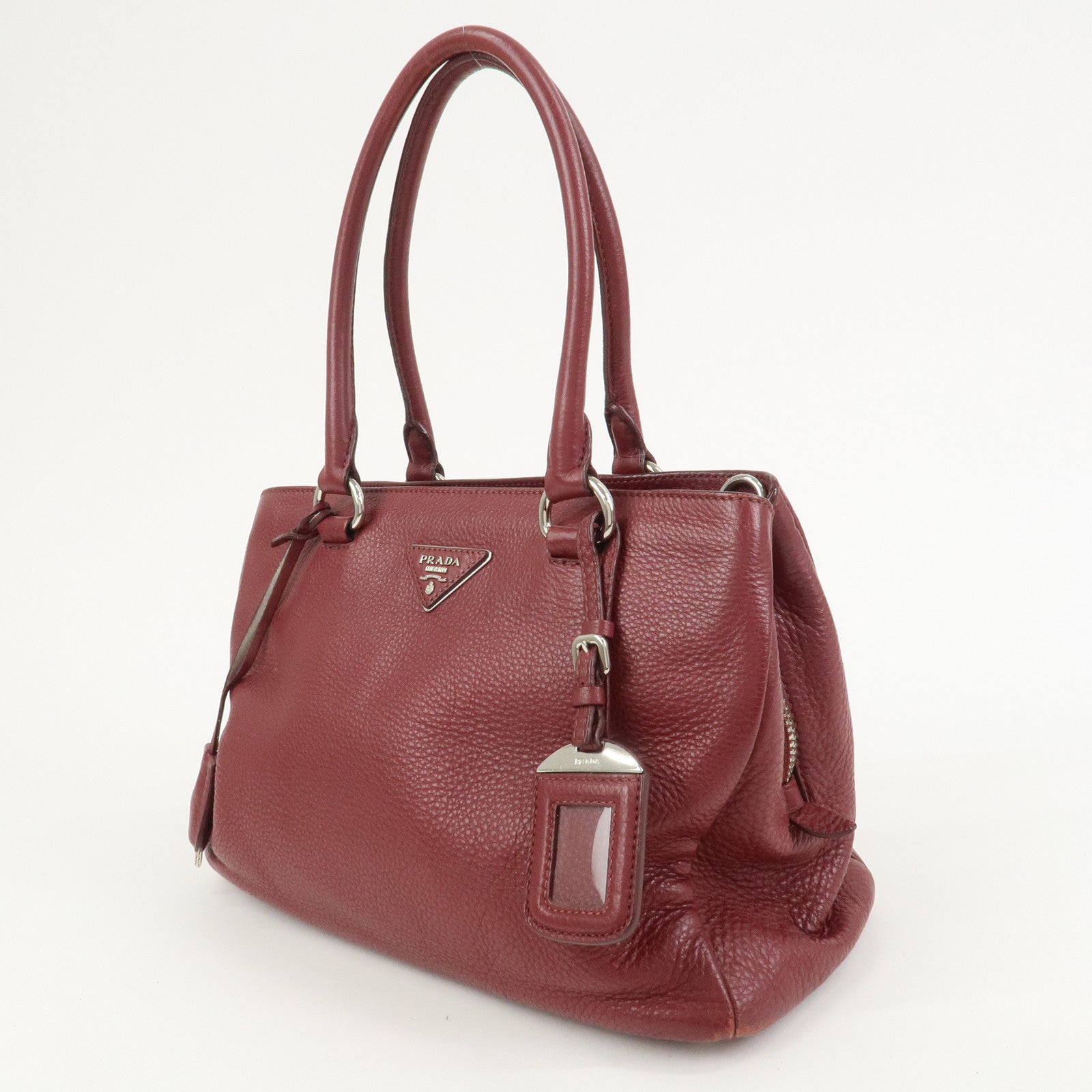 PRADA Triangle Logo 2Way Bag Hand Shoulder Bag Bordeaux 1BA853