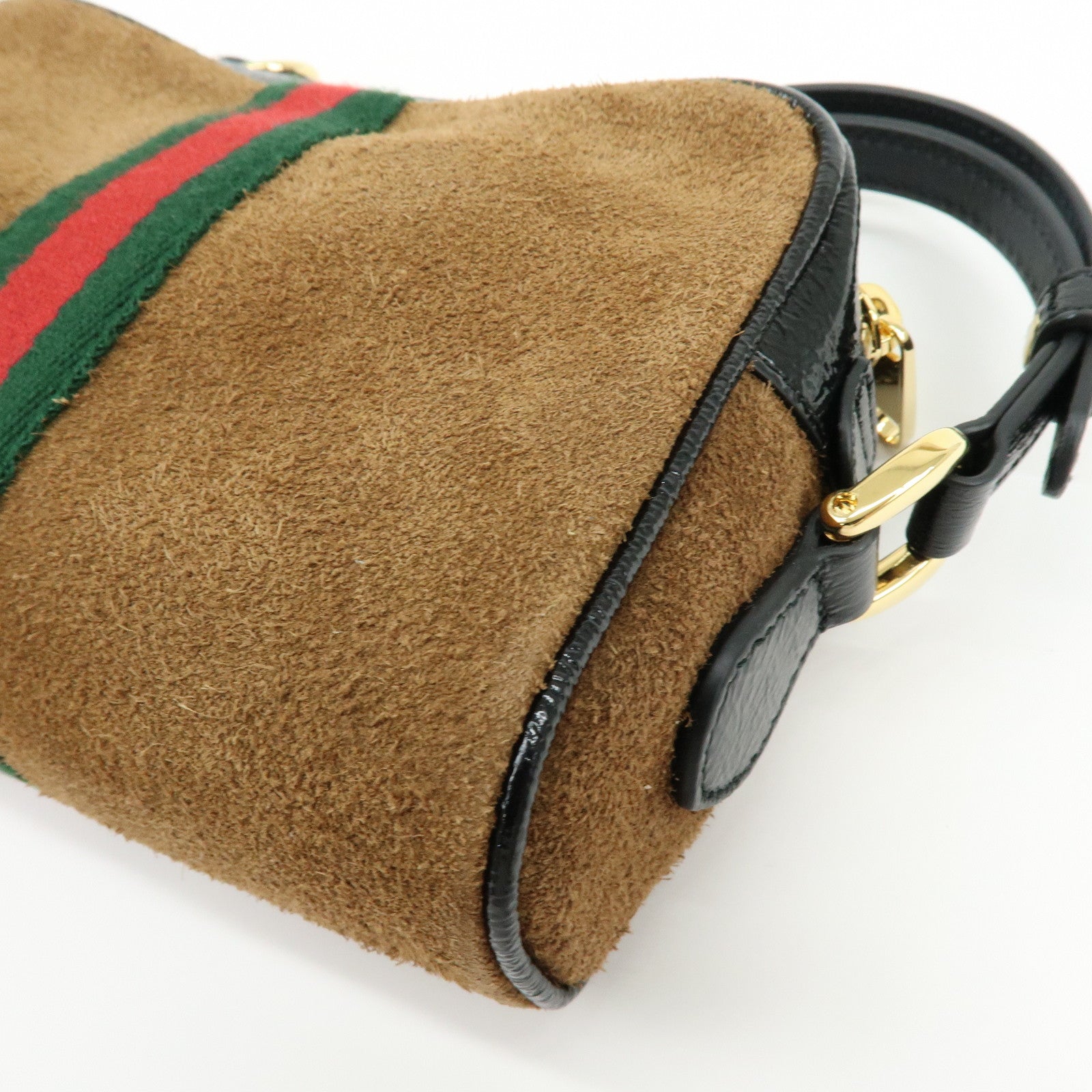 GUCCI Ophidia Sherry Suede Patent Leather Shoulder Bag Brown 573321