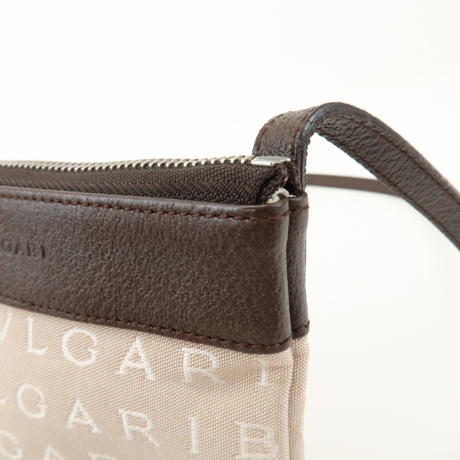 BVLGARI Logo Mania Monogram Canvas Leather Shoulder Bag Beige Brown