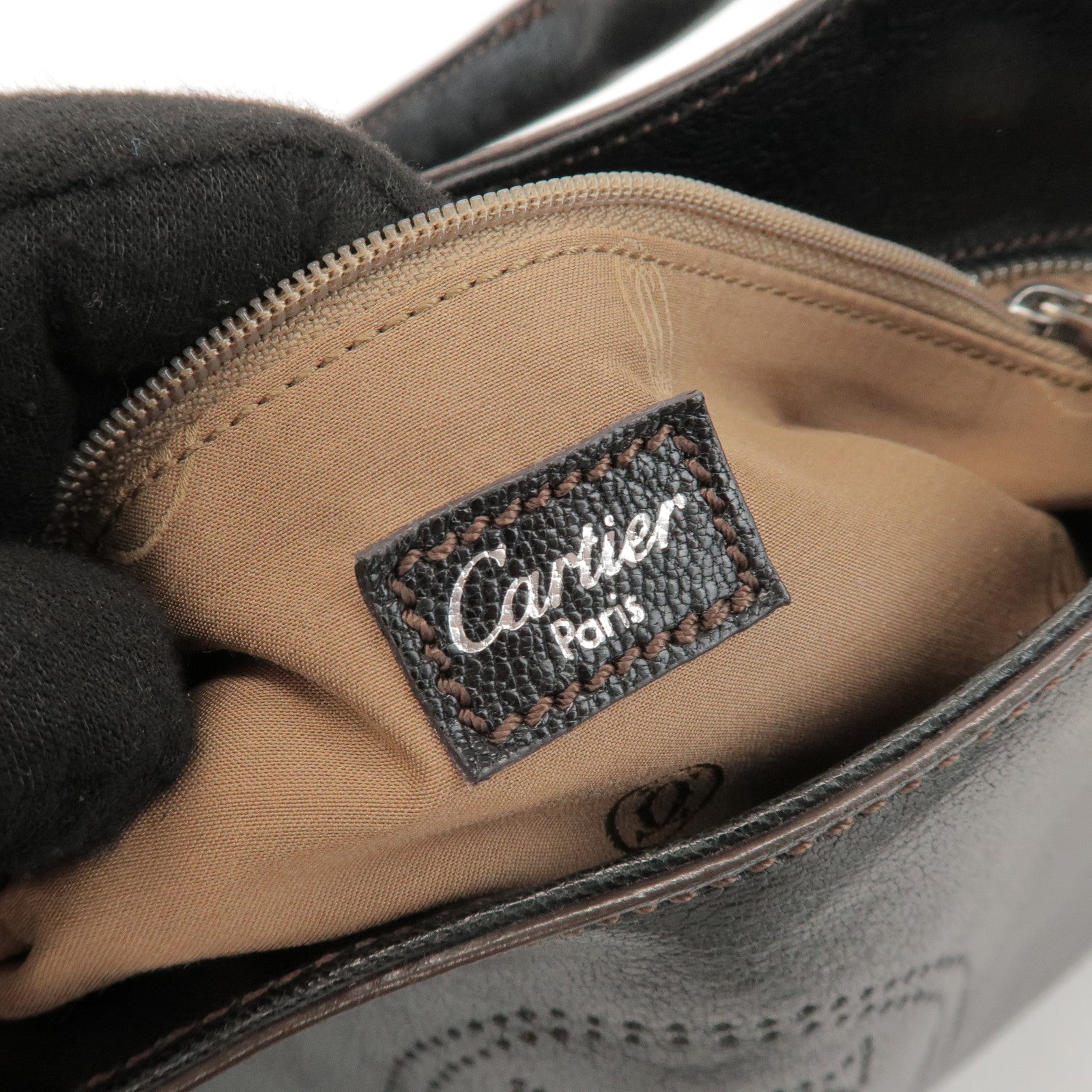 Cartier Marcello de Cartier Leather Hand Bag Tote Bag Black