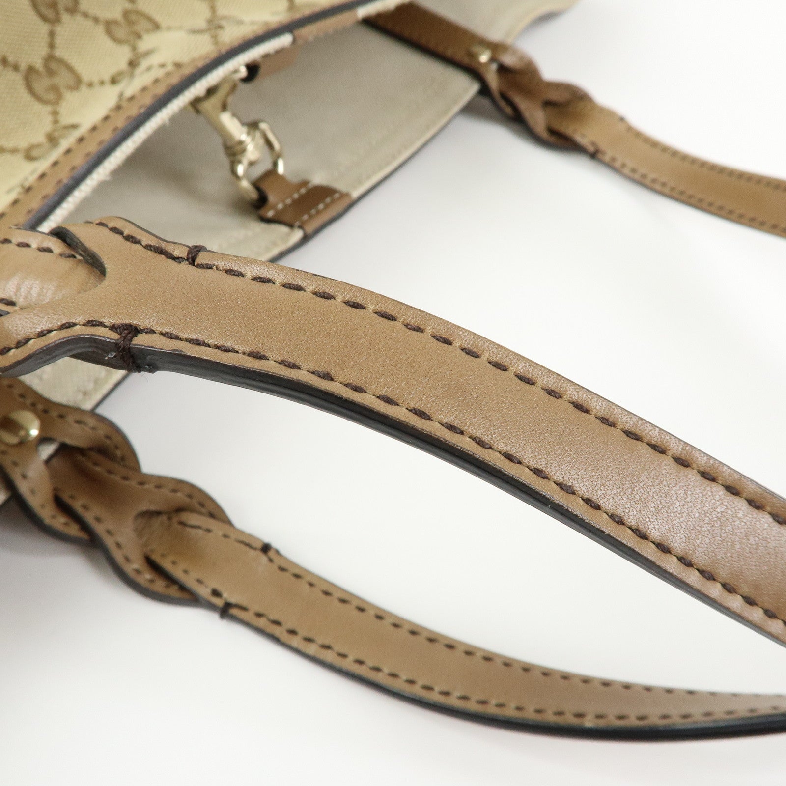 GUCCI GG Canvas Leather Tote Bag Shoulder Bag Beige 247209