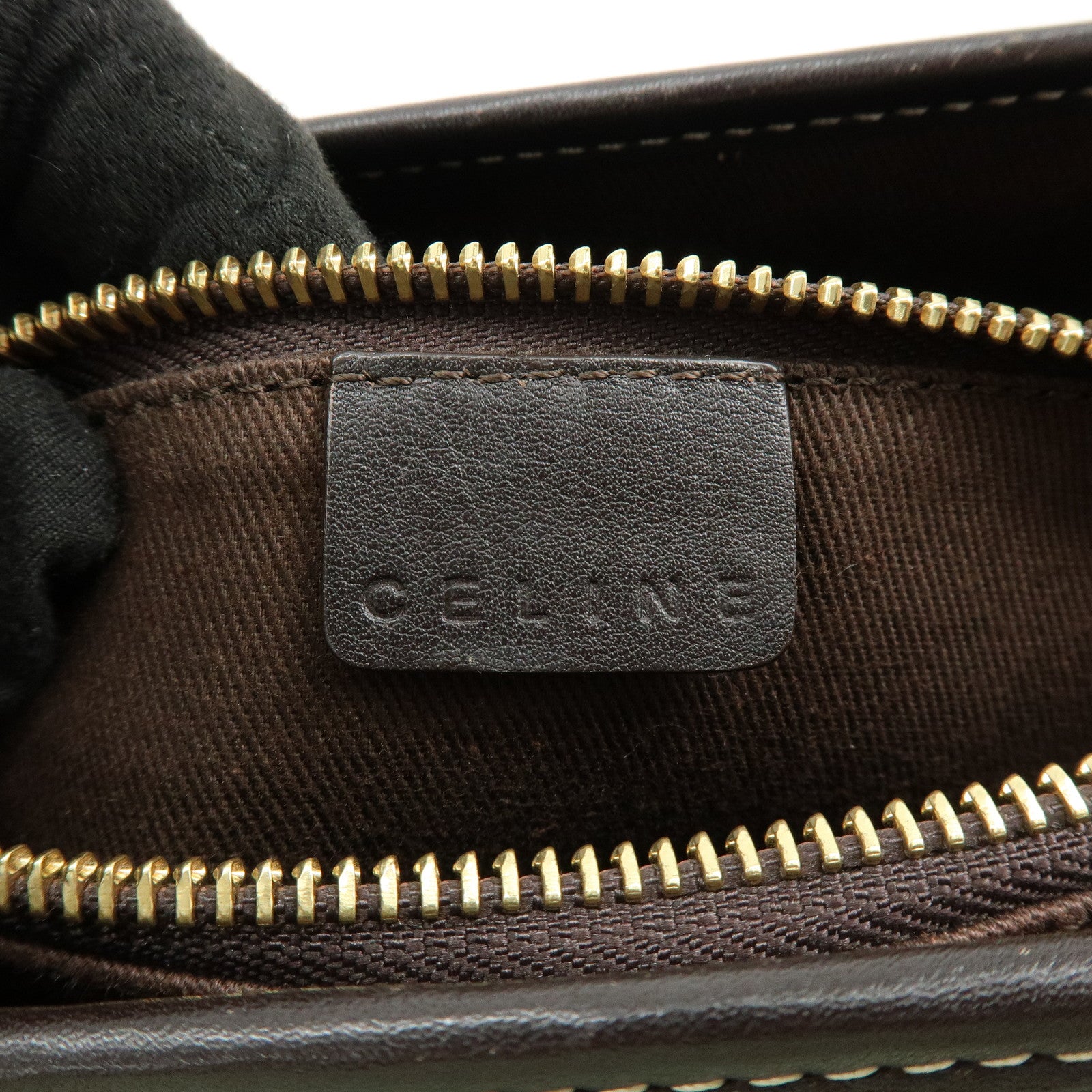 CELINE Macadam Canvas Leather Hand Bag Brown Beige