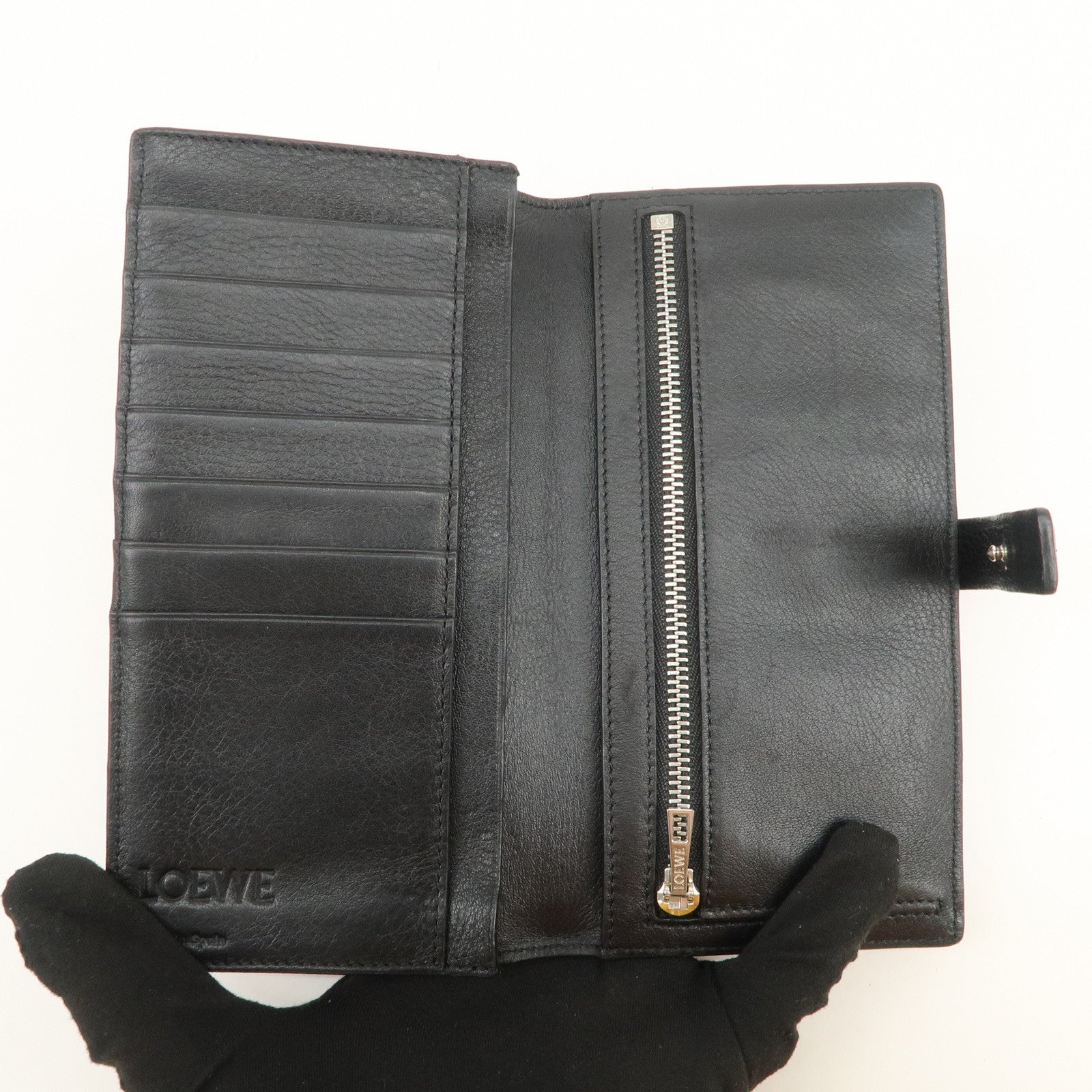 LOEWE Logo Leather Bi-fold Long Wallet Black 062047