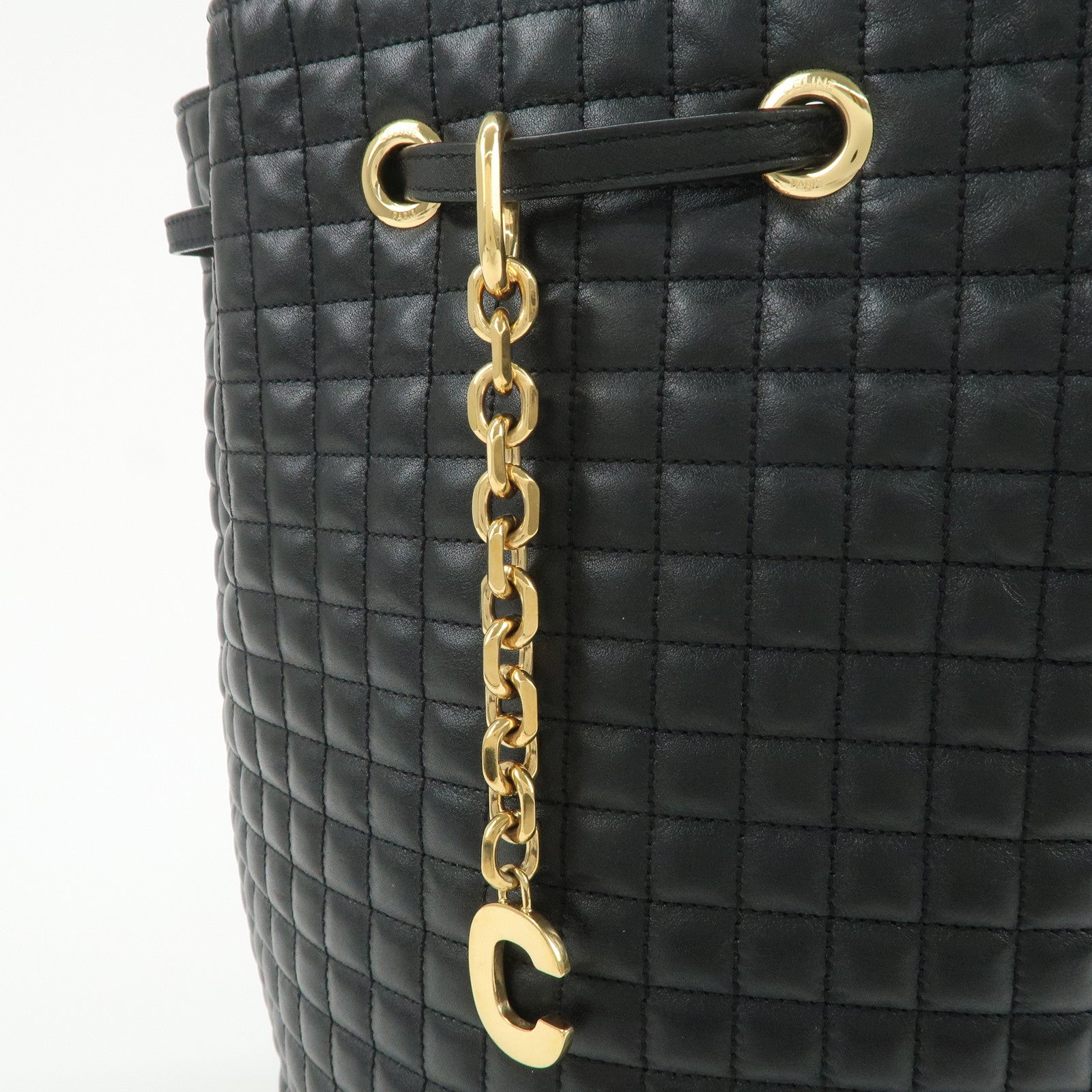 CELINE Logo Leather Backpack Rucksuck Shoulder Bag Black