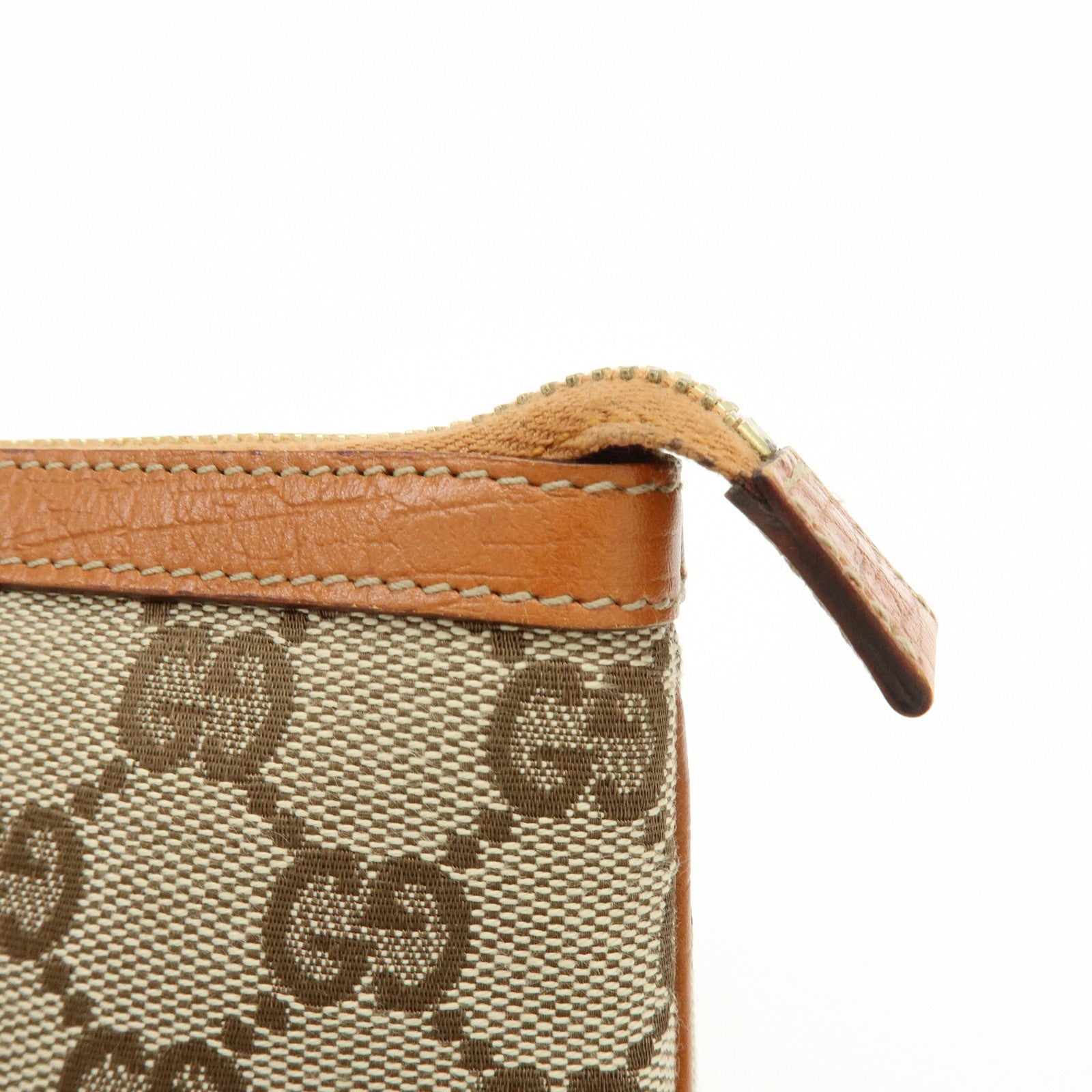 GUCCI Sherry GG Canvas Leather Cosmetic Pouch Beige Camel 152507