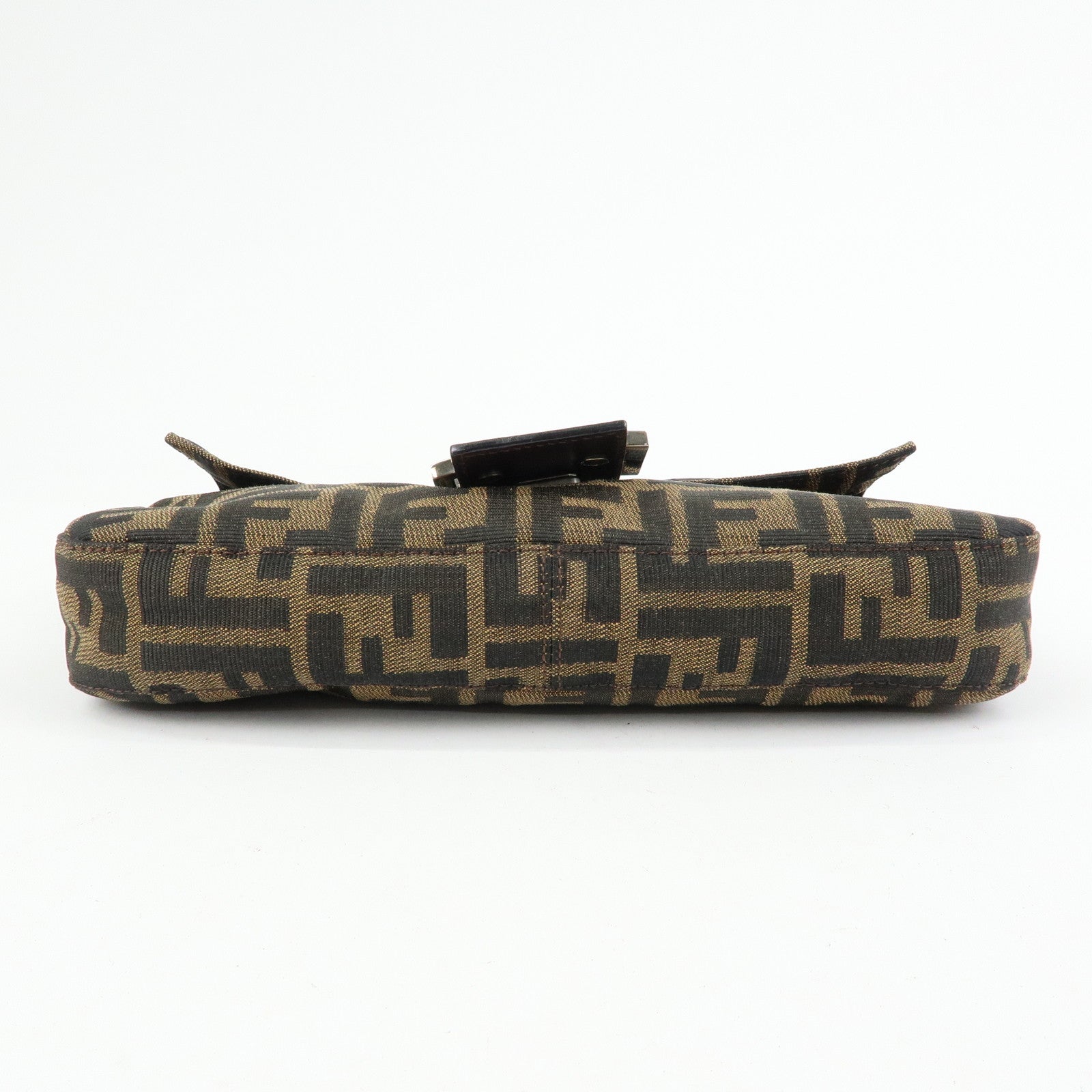 FENDI Mamma Baguette Zucca Canvas Leather Shoulder Bag Brown 26424