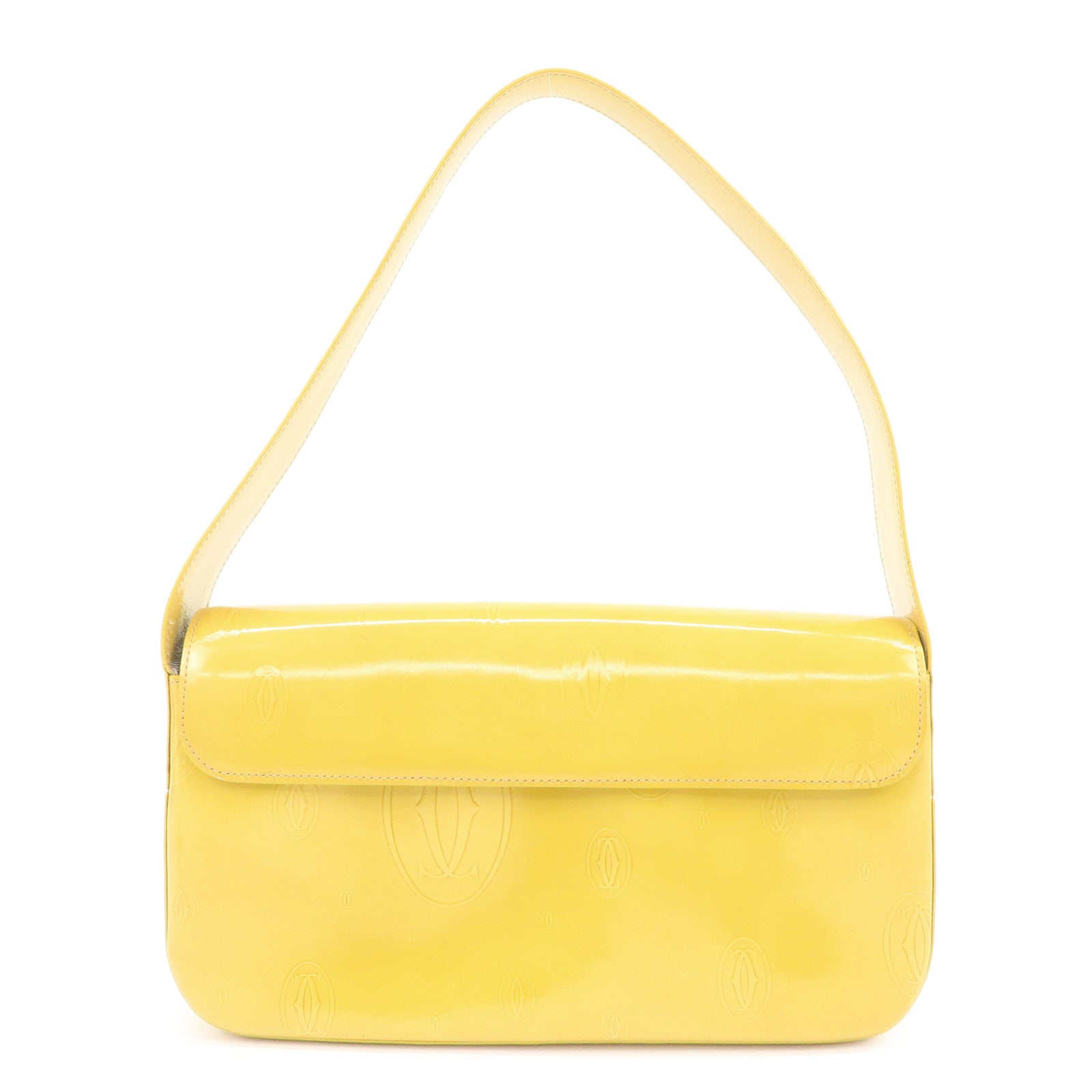 Cartier Happy Birthday Patent Leather Shoulder Bag Hand Bag Yellow