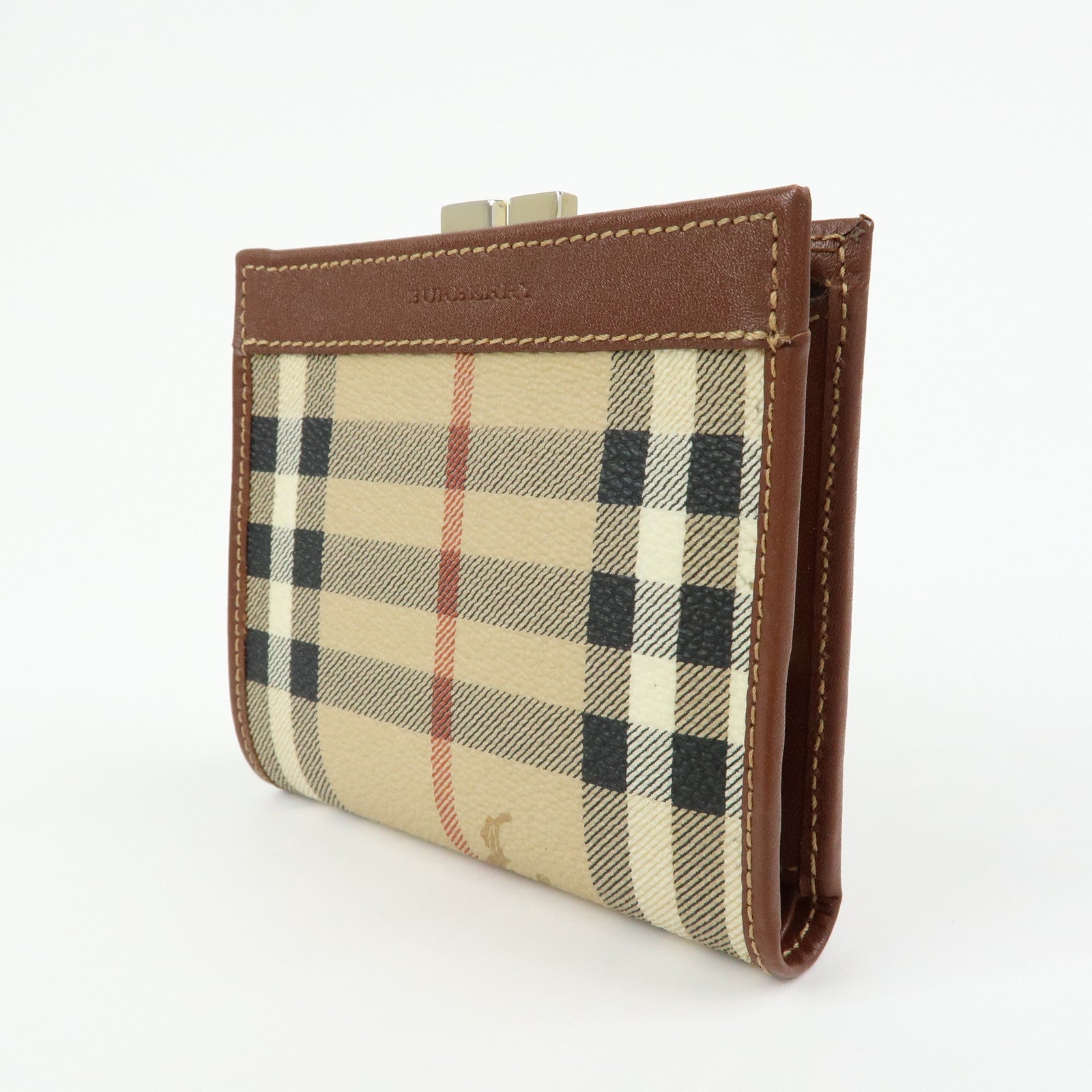 BURBERRY Nova Plaid PVC Coated Canvas Leather Compact Wallet Beige