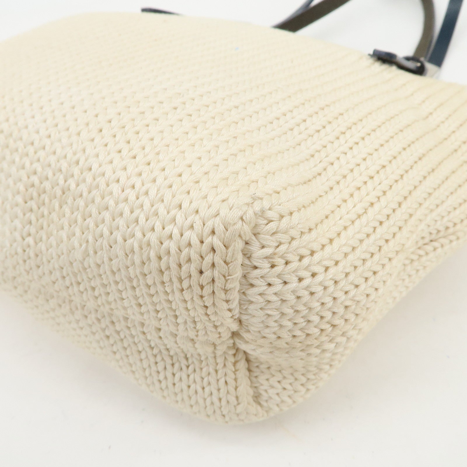 FENDI Logo Wool Leather Hand Bag Shoulder Bag Ivory Navy 26731