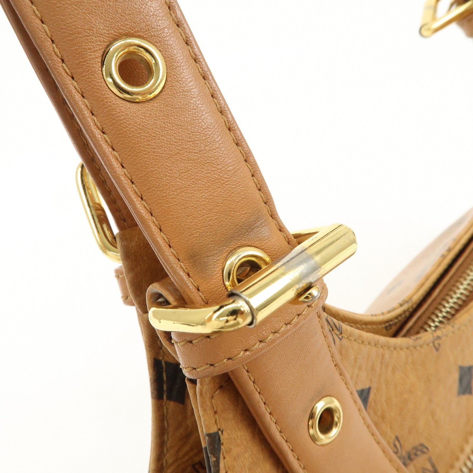 MCM Visetos Leather Hand Bag Shoulder Bag Brown Camel Brown