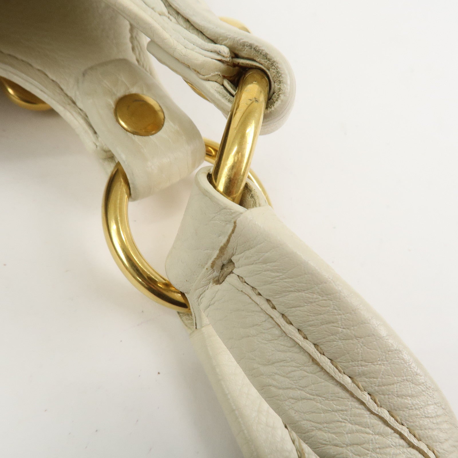 PRADA Logo Leather Shoulder Bag Hand Bag Ivory Gold BR4085