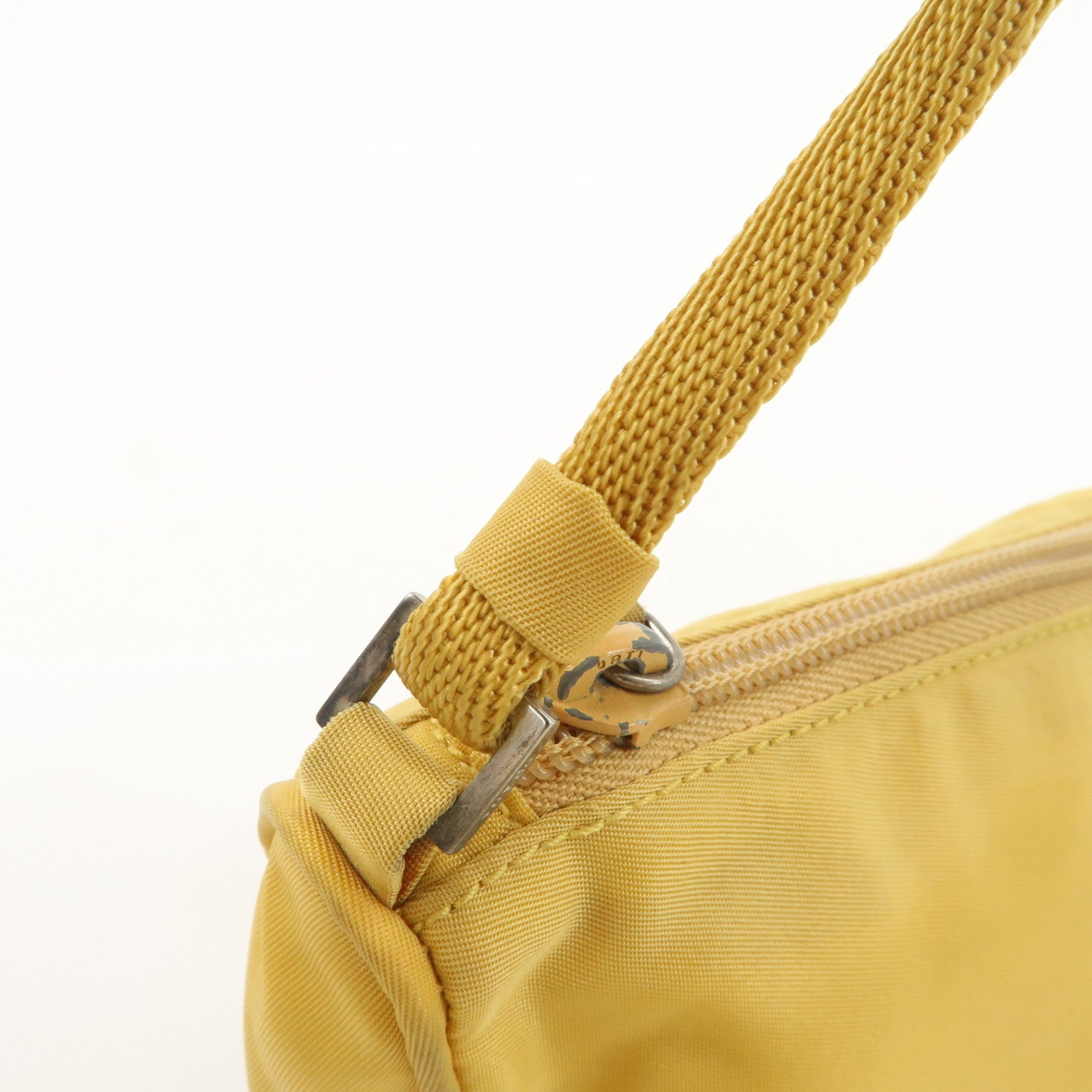 PRADA Triangle Logo Nylon Pouch Shoulder Bag Hand Bag Yellow Used