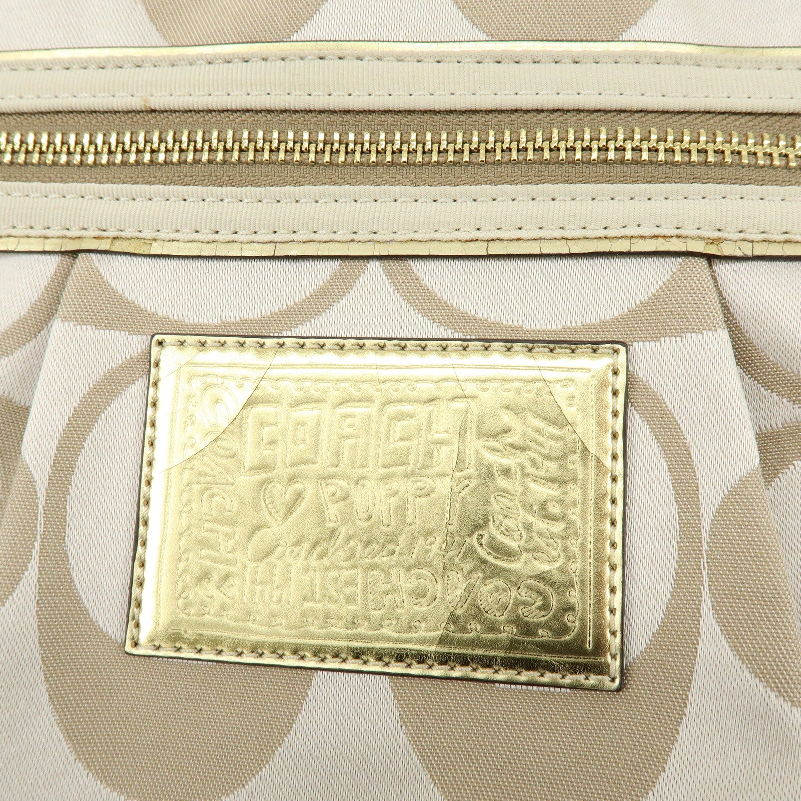 COACH Set of 2 Signature Satin Canvas Shoulder Bag Hand Bag Beige