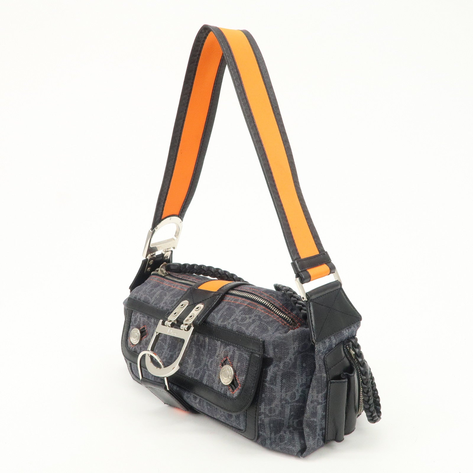 Christian Dior Flight Line Trotter Denim Leather Shoulder Bag