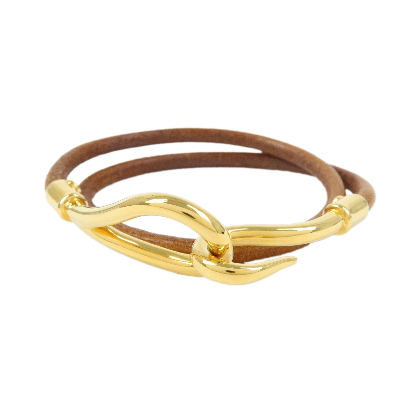HERMES Jumbo Choker Leather Metal Bracelet Brown Gold