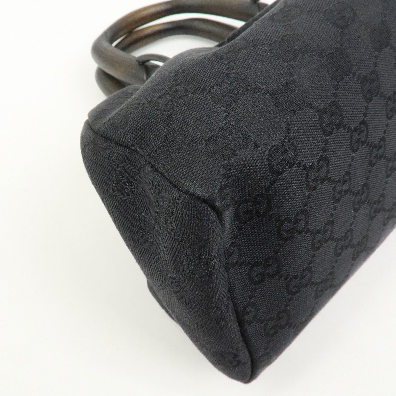 GUCCI GG Monogram Canvas Wood Handle Hand Bag Black 112683