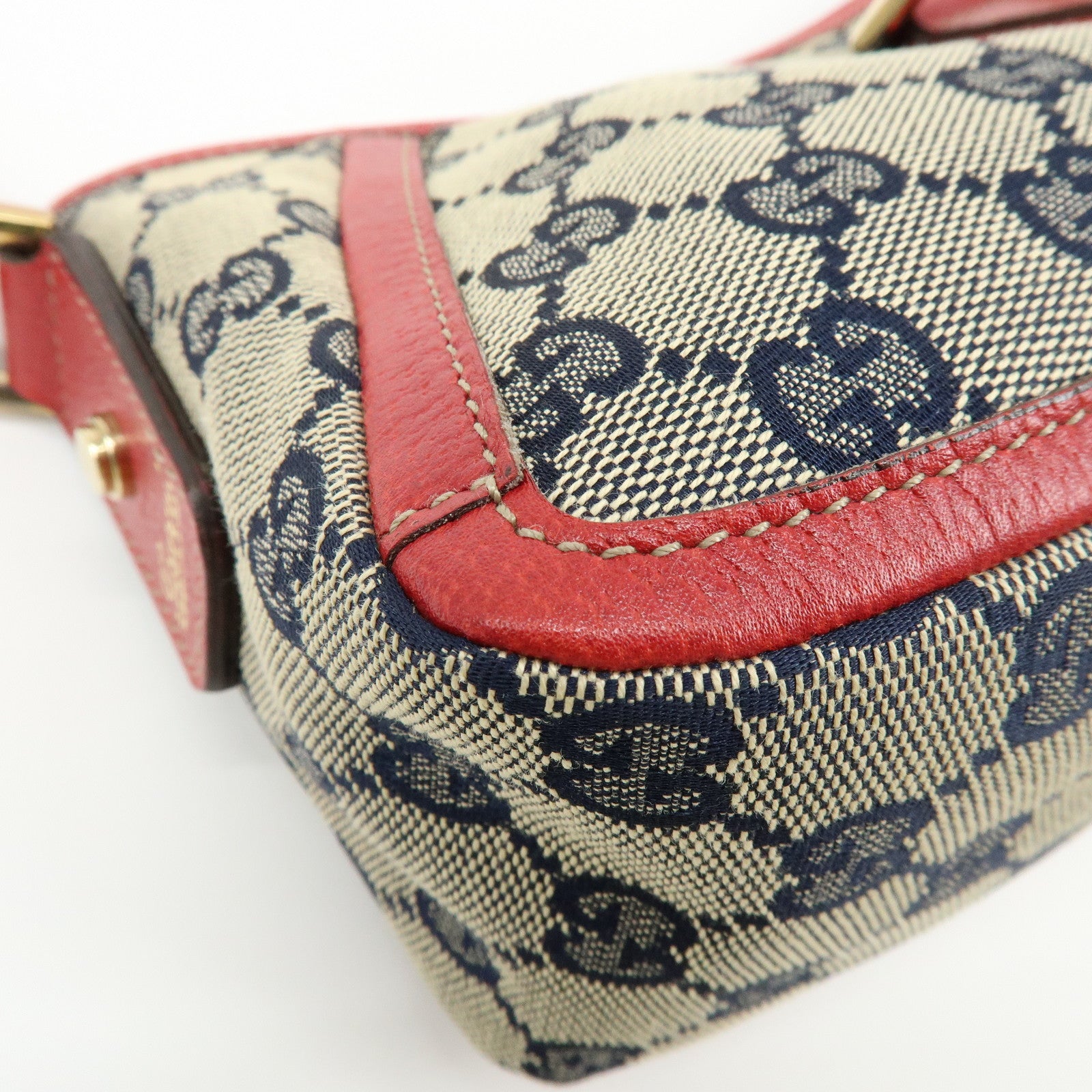 GUCCI Abbey GG Canvas Leather Shoulder Hand Bag Beige Red 130939