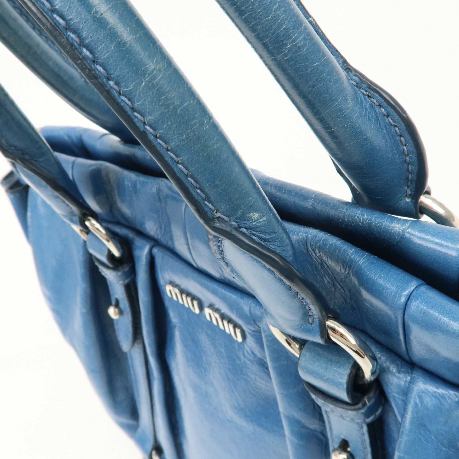 MIU MIU Leather 2Way Bag Shoulder Bag Hand Bag Blue RT0383