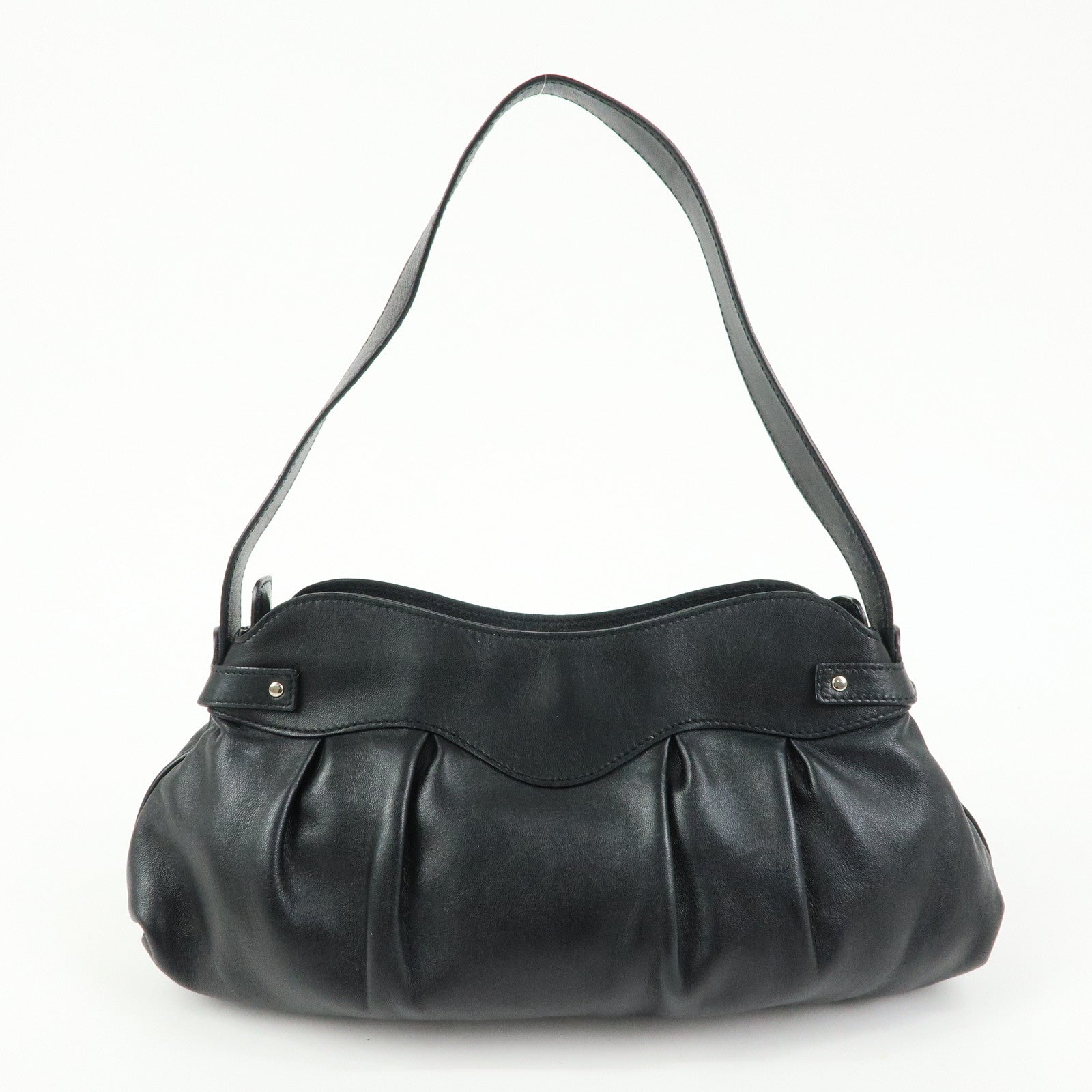 Ferragamo Gancini Leather Shoulder Bag Hand Bag Black