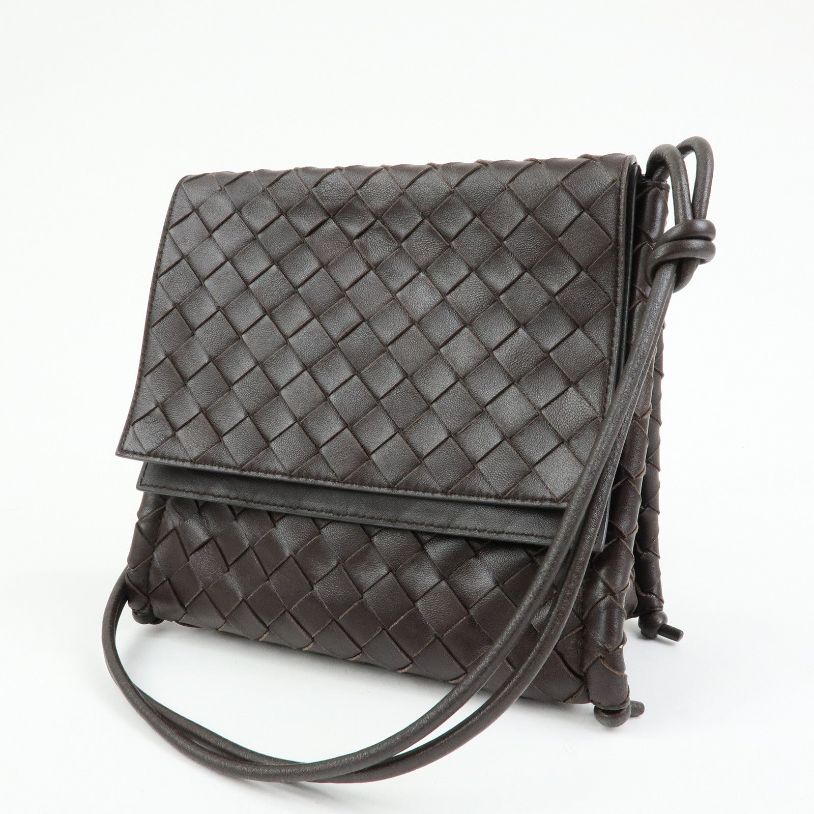 BOTTEGA VENETA Intrecciato Leather Shoulder Bag Hand Bag Brown