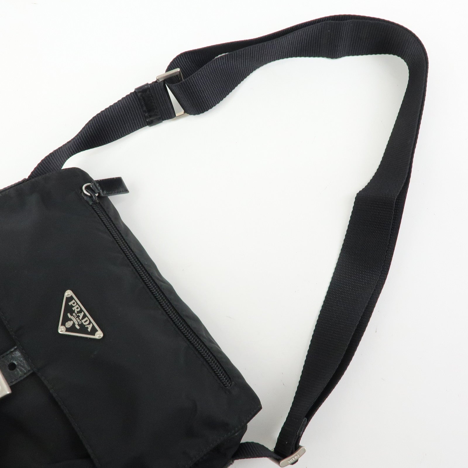PRADA Triangle Logo Nylon Shoulder Bag Crossbody Bag Black BT8994