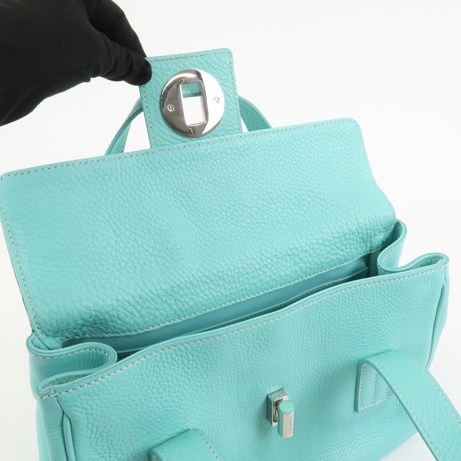 Tiffany & Co Manhattan Leather Hand Bag Tiffany Light Blue