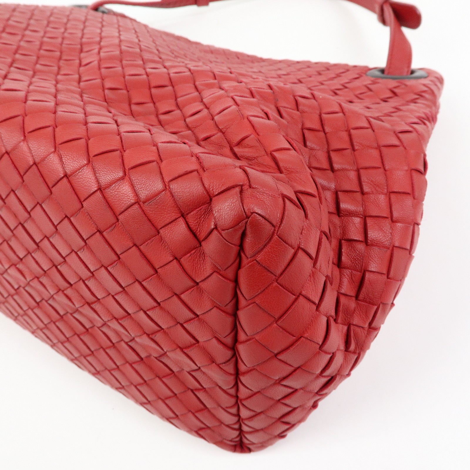 BOTTEGA VENETA Intrecciato Leather Shoulder Bag Hand Bag Red