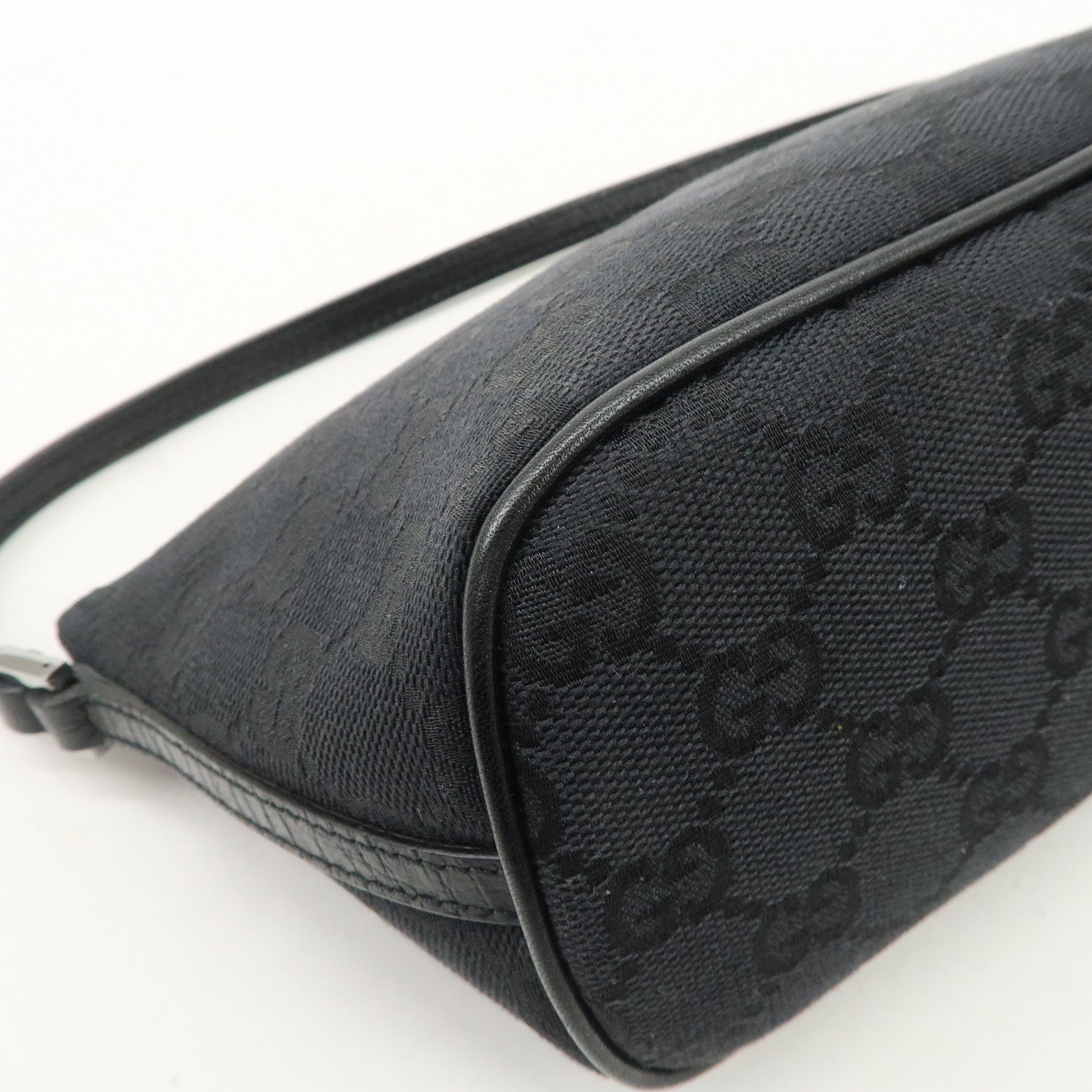 GUCCI Boat Bag GG Canvas Leather Hand Bag Black 07198 Used