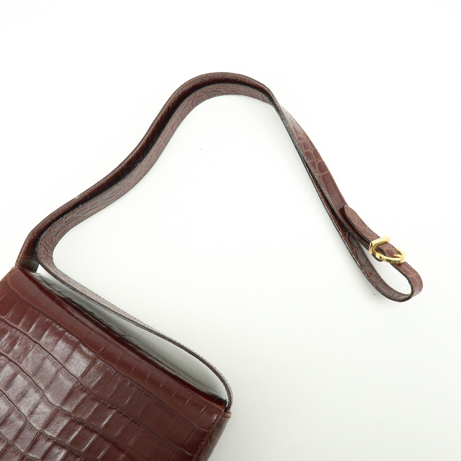 Ferragamo Gancini Embossed Leather Shoulder Bag Crossbody Bag Brown