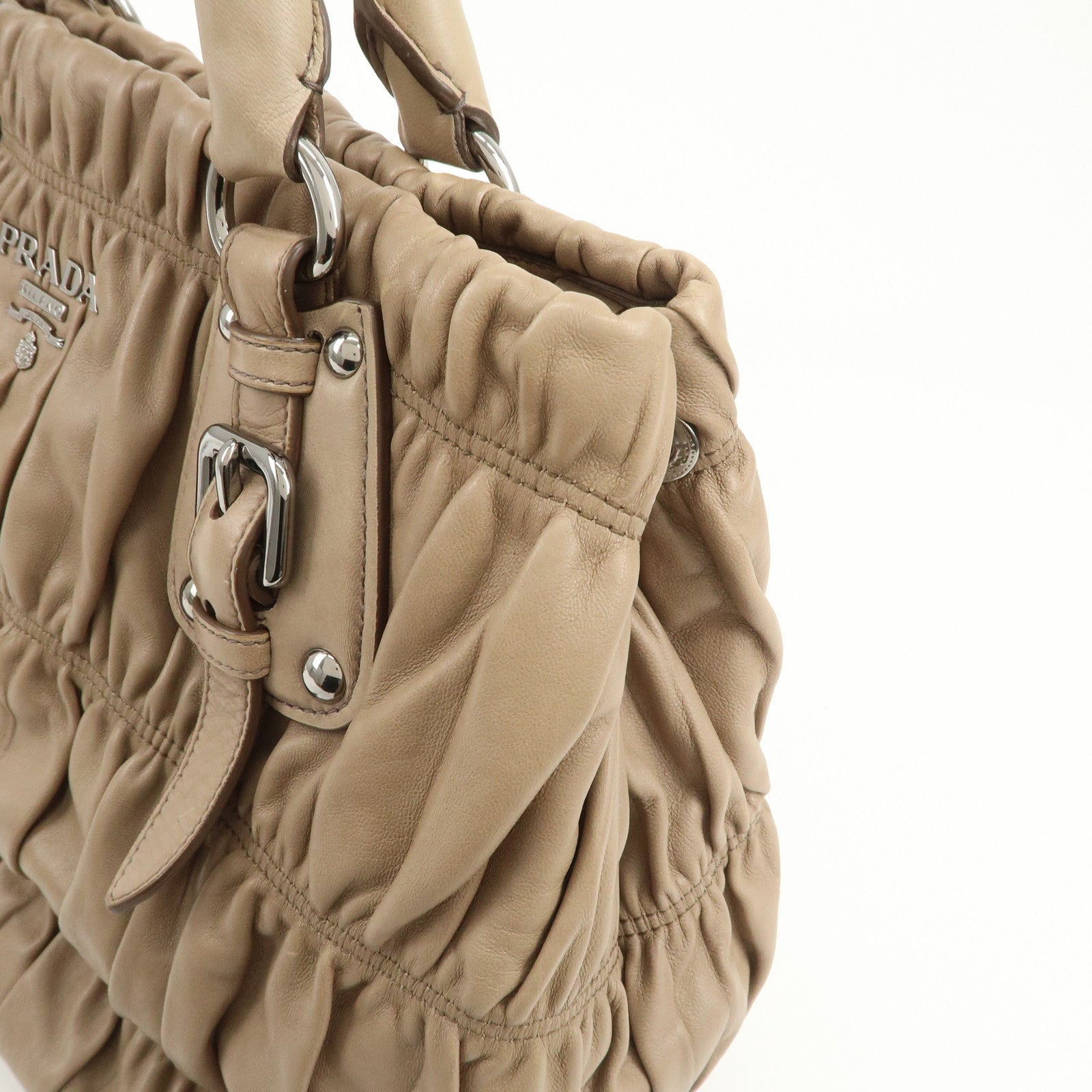 PRADA Logo Leather Gathered 2Way Shoulder Bag Hand Bag BN1789