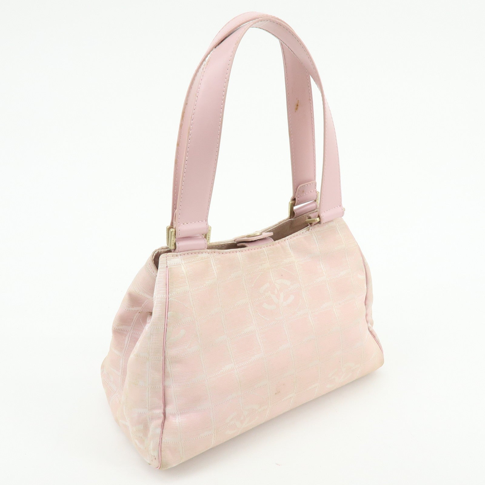 CHANEL New Travel Line Nylon Jacquard Leather Tote Bag Pink