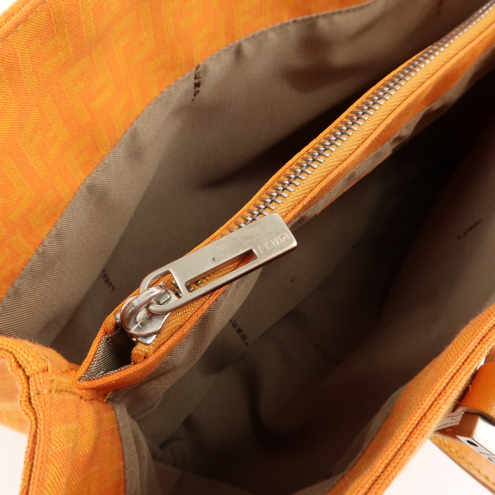 FENDI Zucchino Canvas Leather Hand Bag Tote Bag Orange 8BH072 Used
