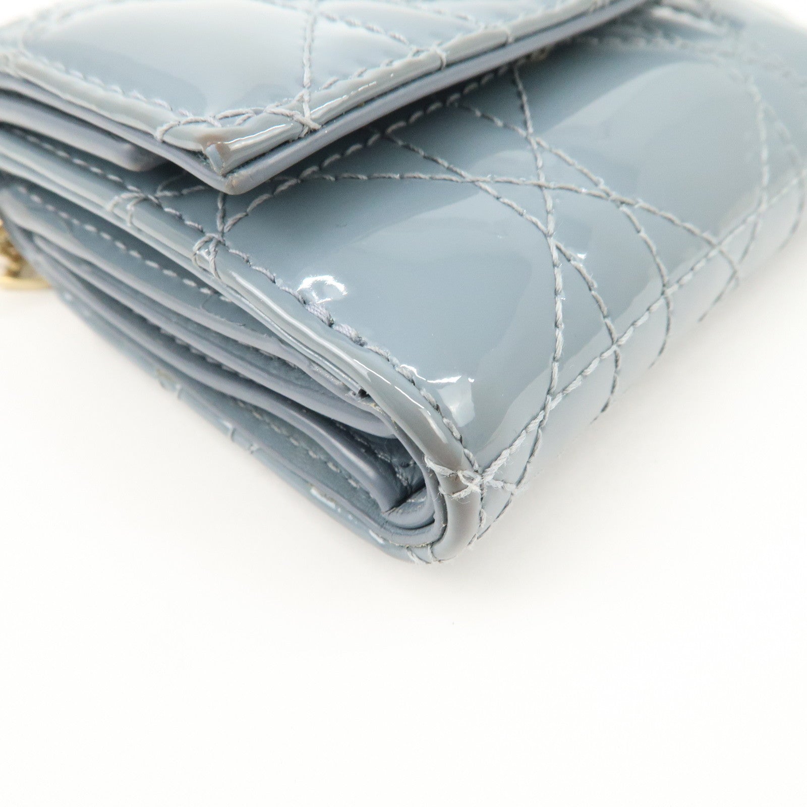 Christian Dior Cannage Patent Leather Compact Wallet Blue Used