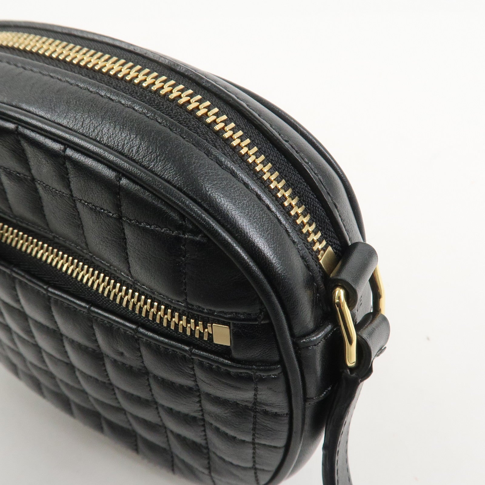 CELINE Calf Leather Shoulder Bag Crossbody Bag Black C Charm