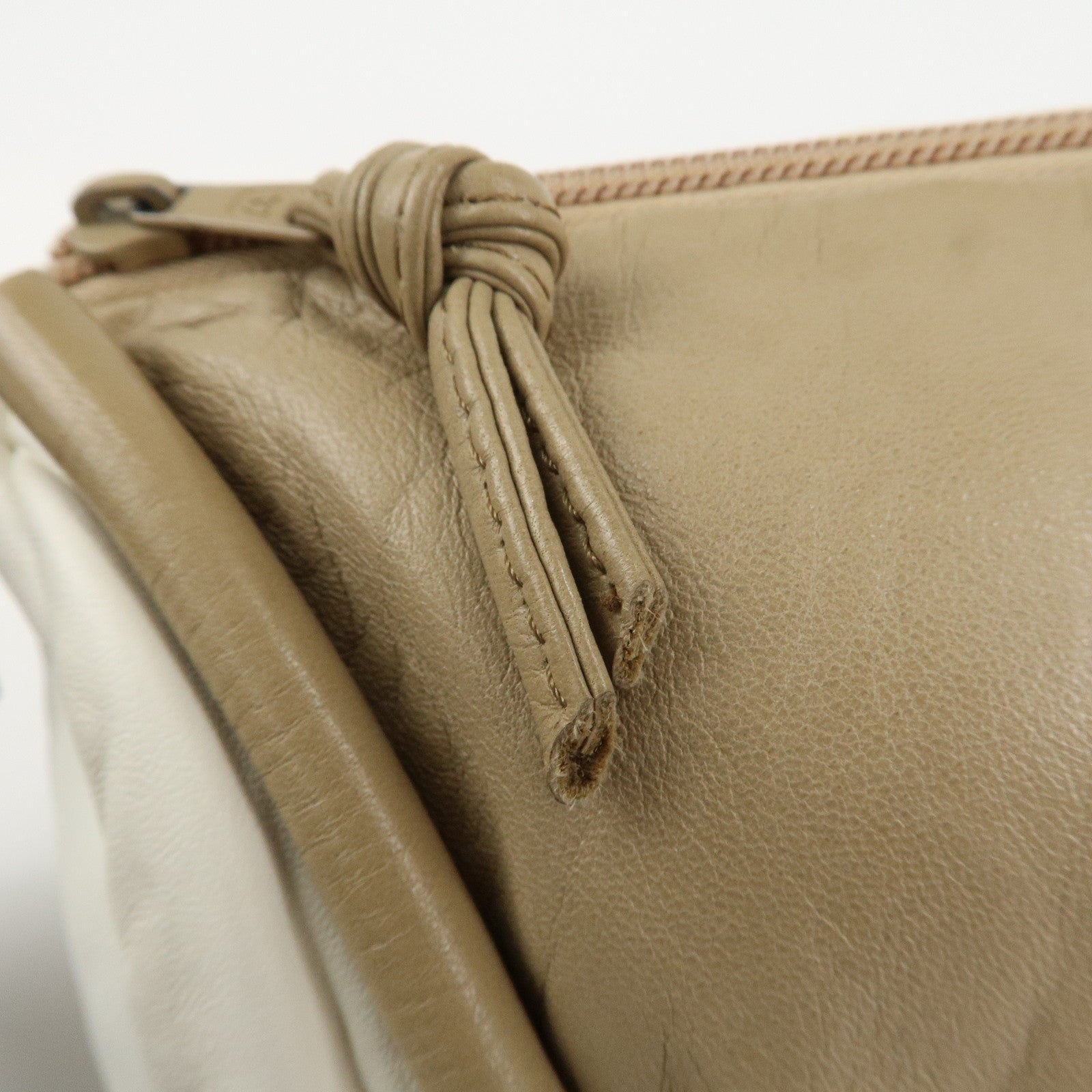LOEWE Leather Shoulder Bag Crossbody Bag Beige White Used