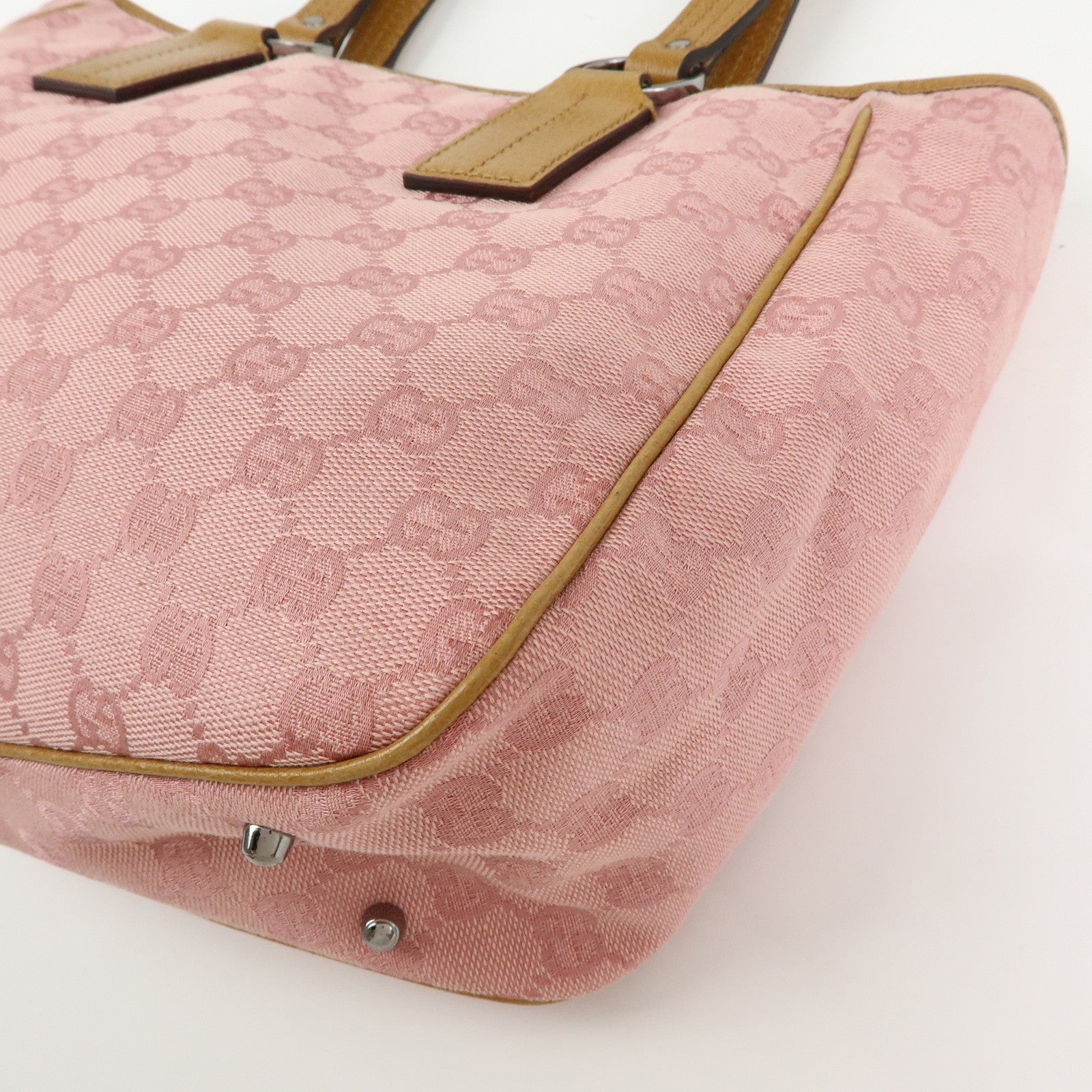 GUCCI GG Canvas Leather Tote Bag Hand Bag Pink Light Brown 113019