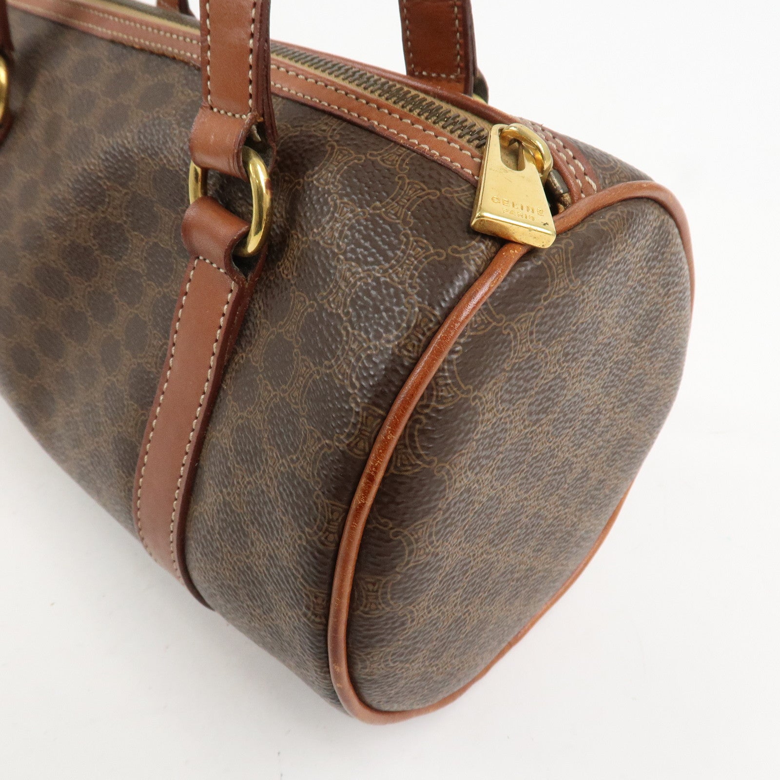 CELINE Macadam PVC Leather Hand Bag Boston Bag Brown