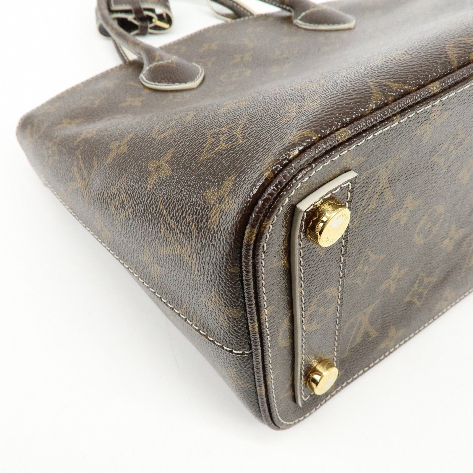 Louis Vuitton Shiny Monogram Canvas Lockit Hand Bag Brown M40597