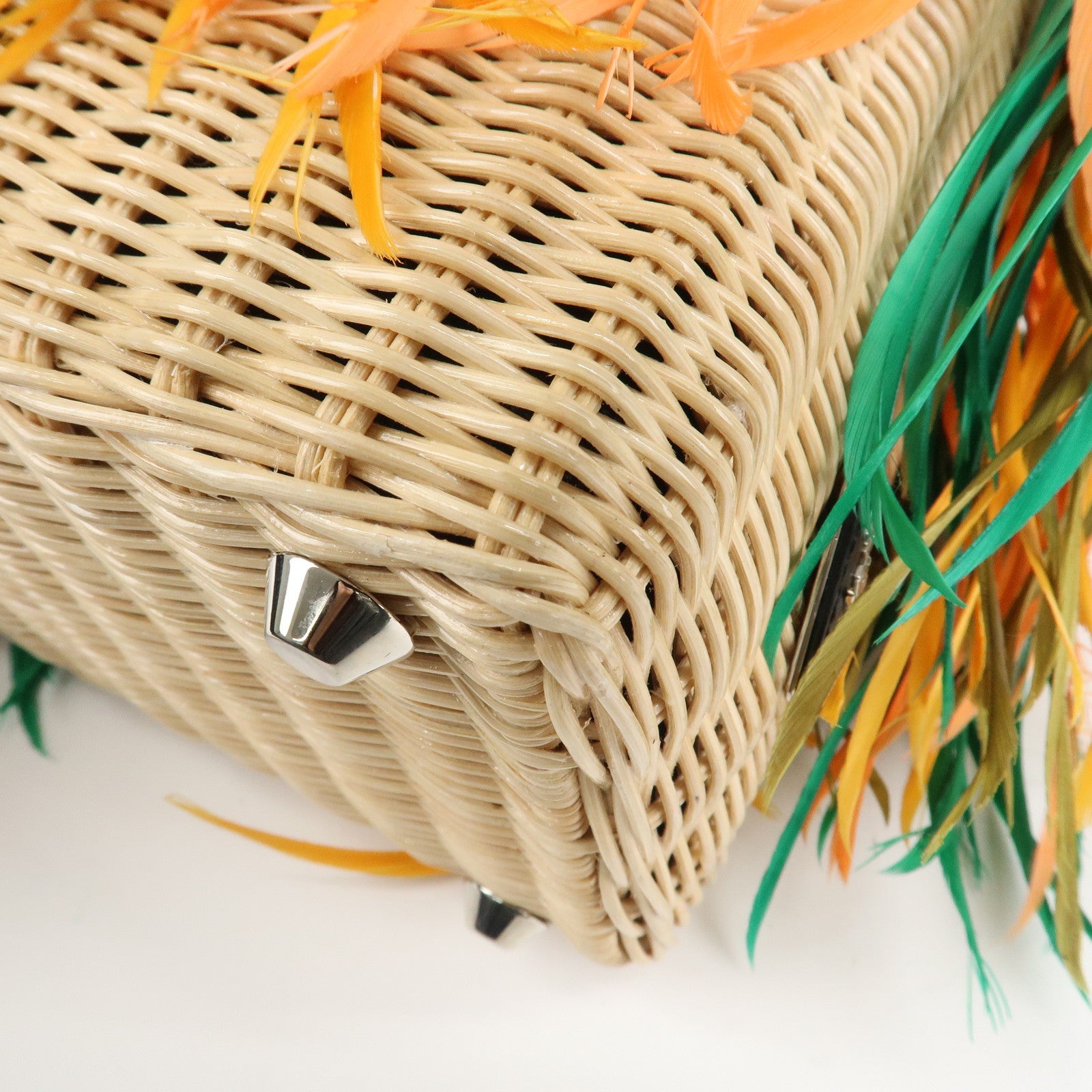 PRADA Wicker Canvas Basket Bag Beige Multicolor Silver HDW 1BG835
