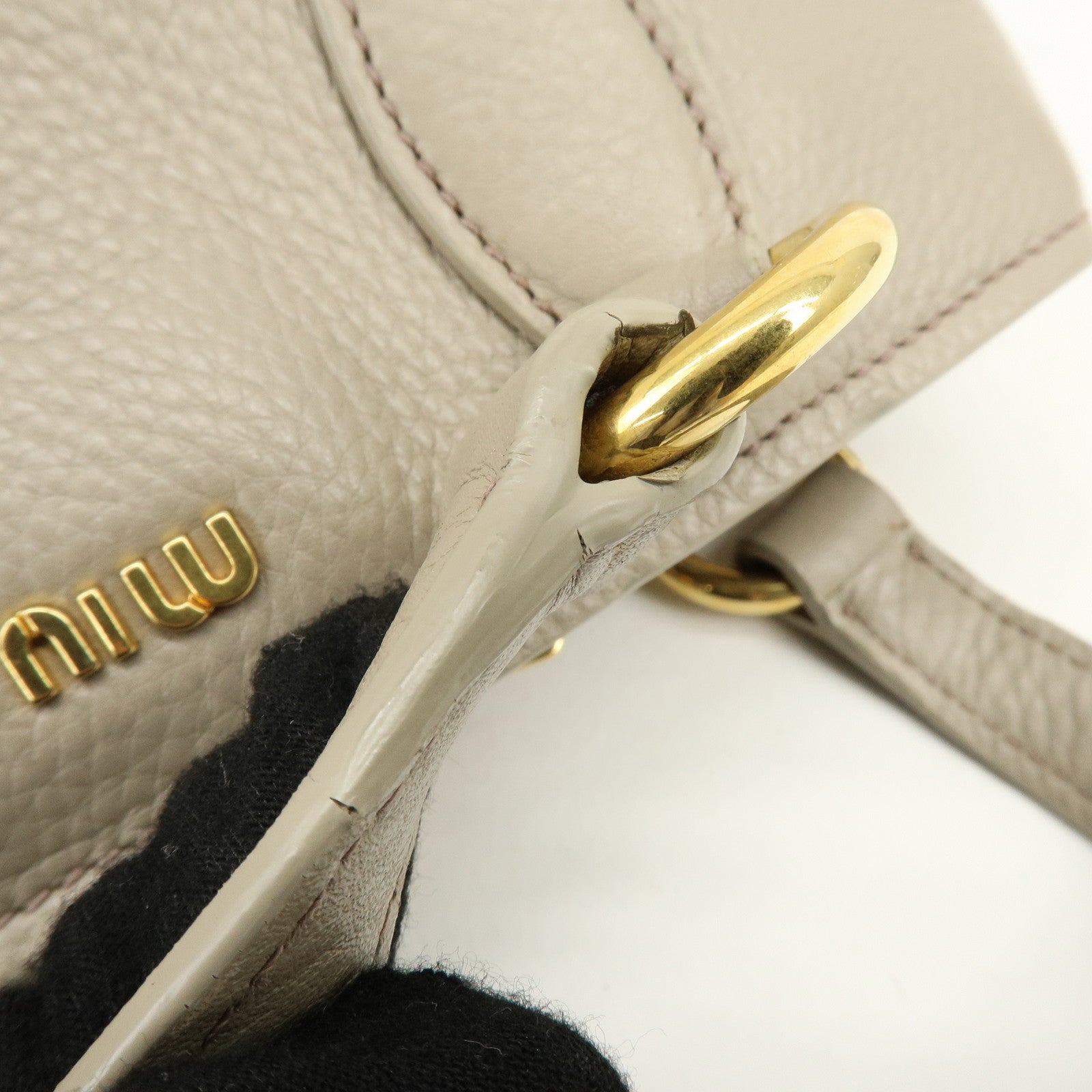 MIU MIU Leather 2Way Bag Hand Bag Shoulder Bag Beige RN0757