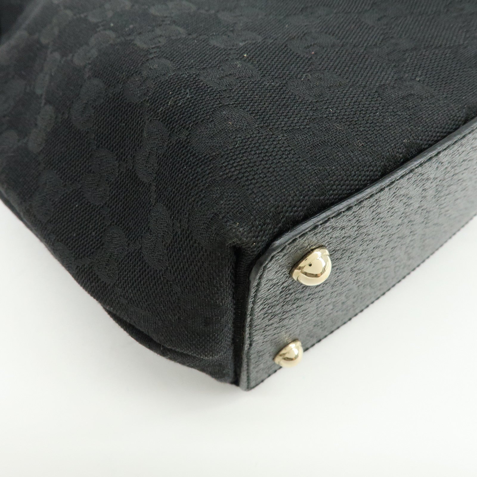 GUCCI Bamboo GG Canvas Leather Hand Bag Tote Bag Black 140203