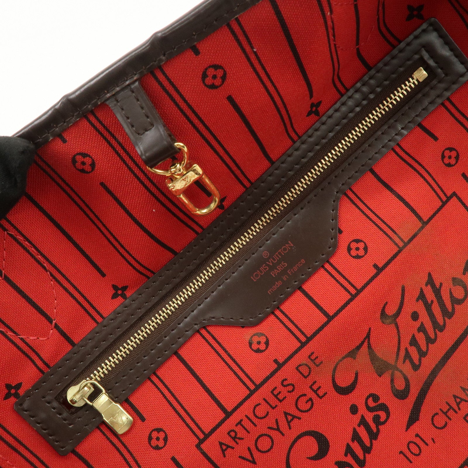 Louis Vuitton Damier Ebene Neverfull MM Tote Bag Cerise N41358