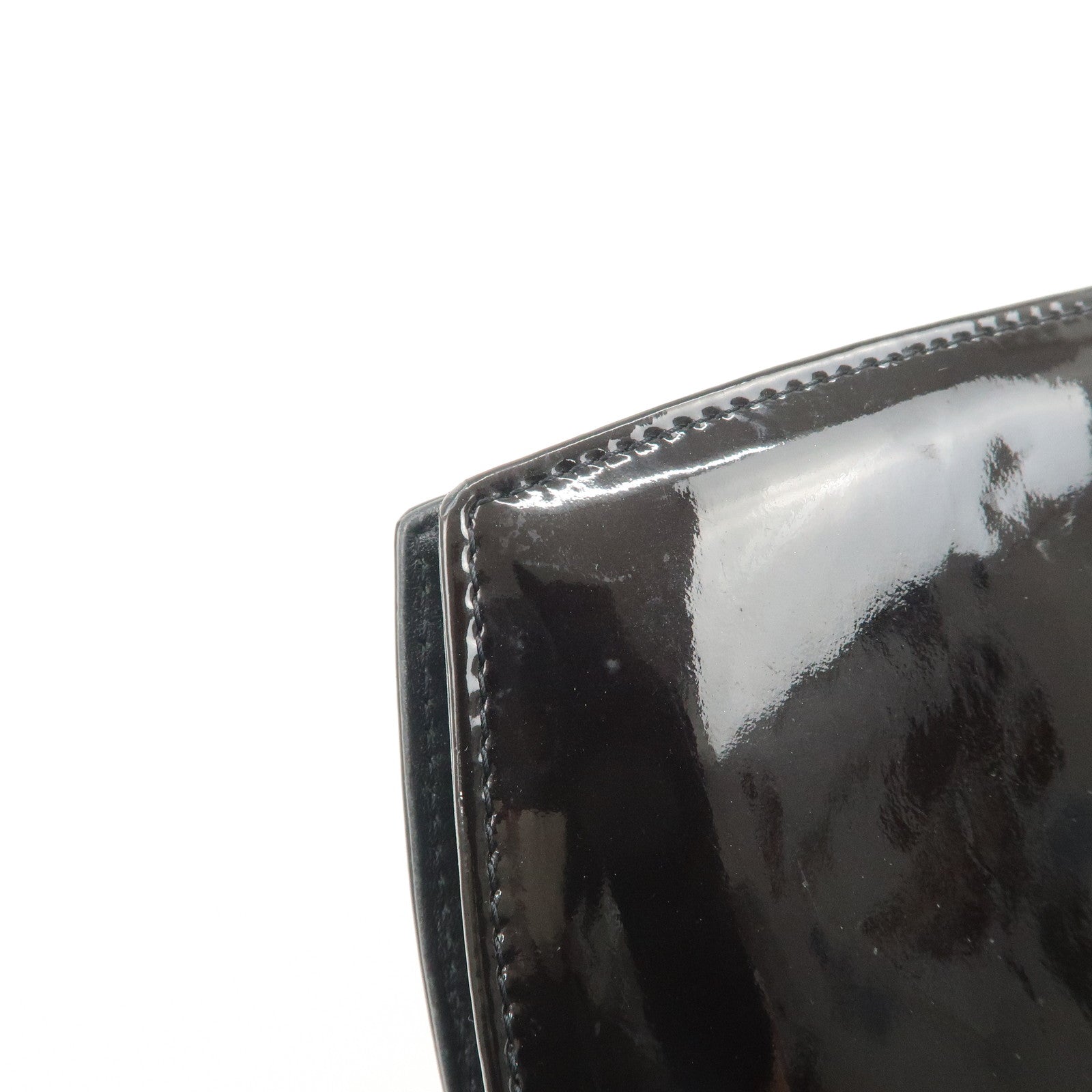 CHANEL COCO Mark Makeup Patent Leather Round Zippy Wallet Black A47663 Used