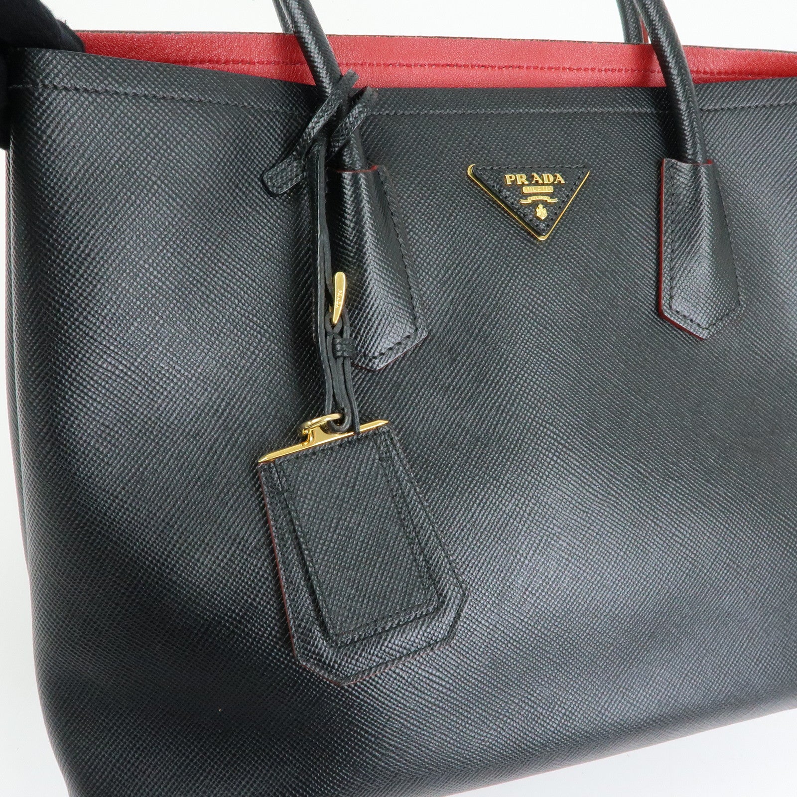 PRADA Triangle Logo Saffiano Leather Tote Bag Hand Bag Black BN2756