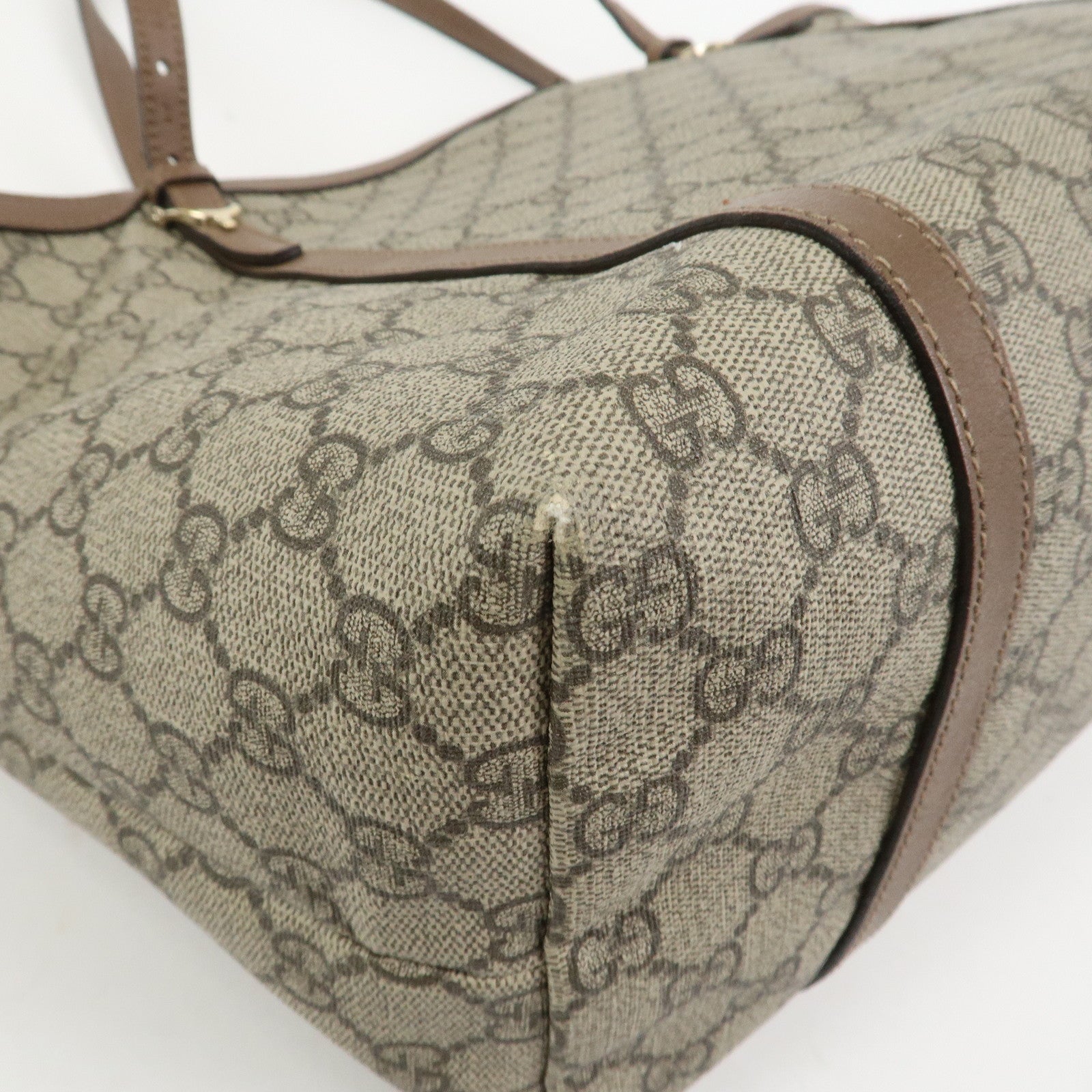 GUCCI GG Supreme Canvas Leather Tote Shoulder Bag Beige 309613