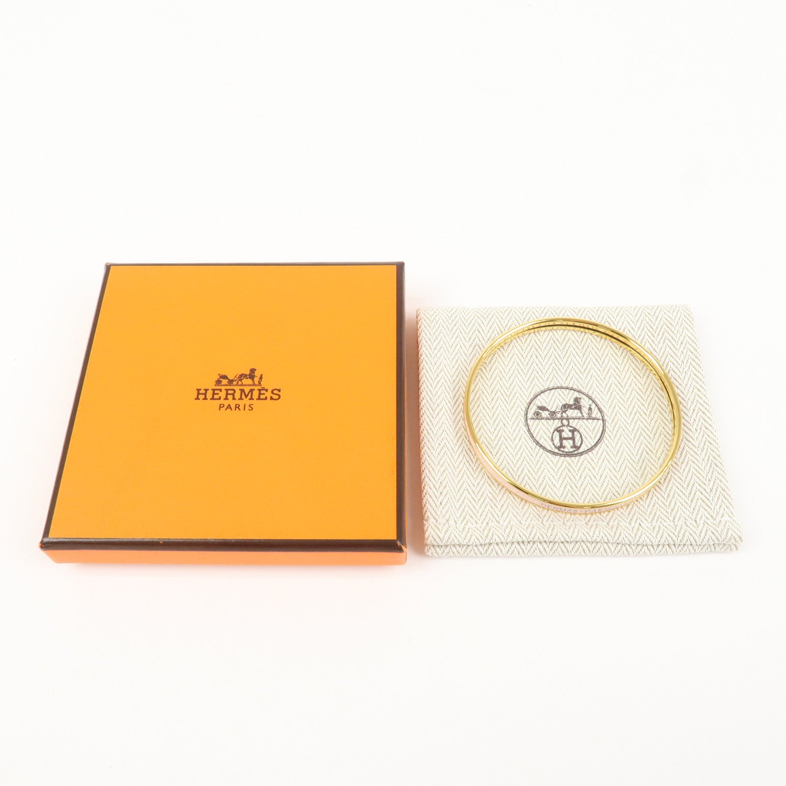 Hermes Logo Metal Uni Bangle Bracelet Right Pink Gold