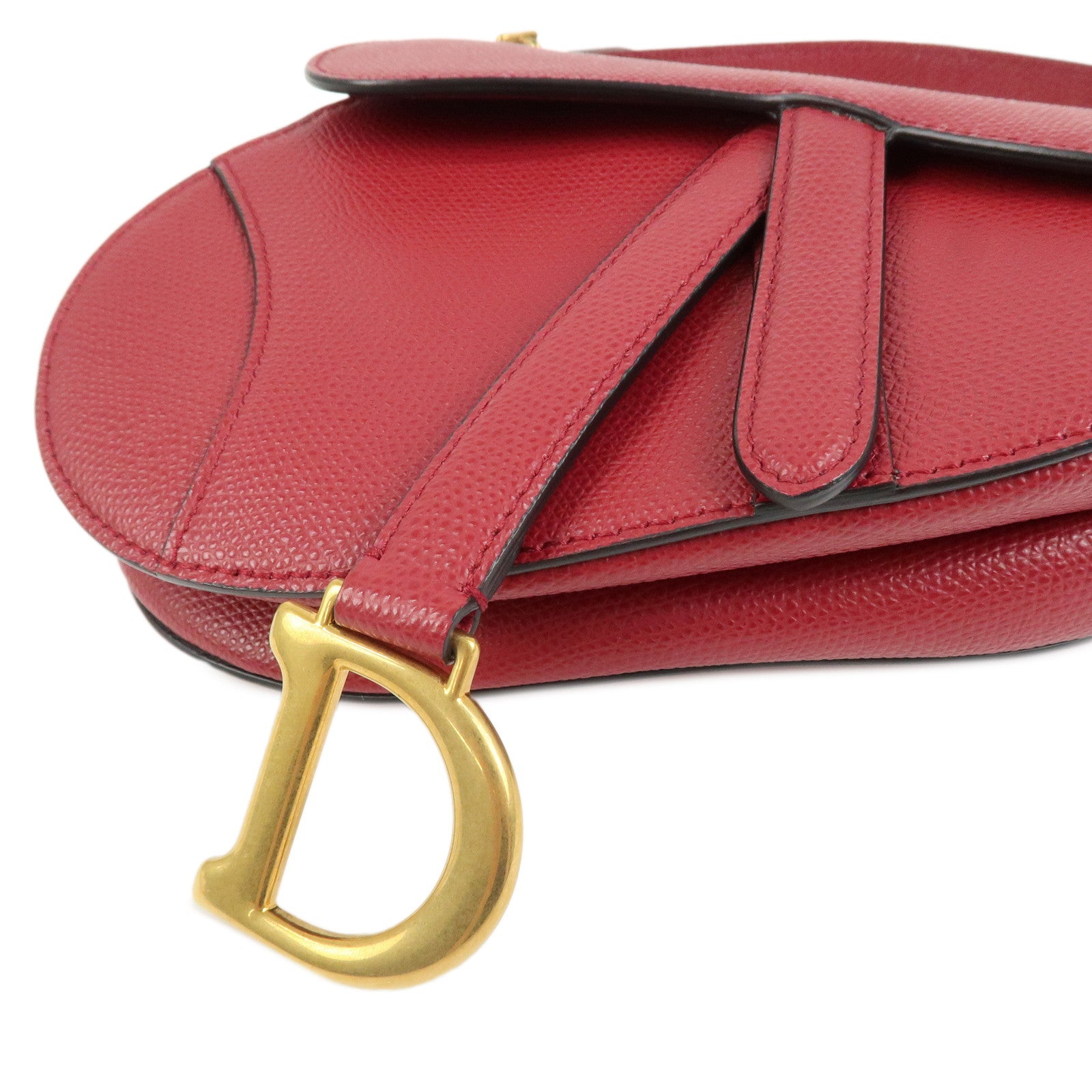 Christian Dior CD Logo Leather Saddle Bag Mini Hand Bag Red